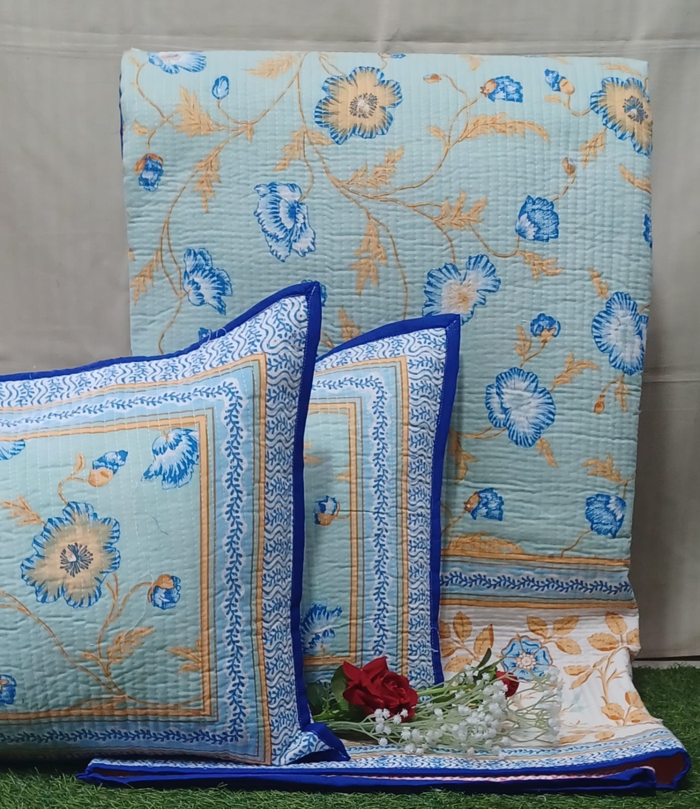 Pure cotton quilted bedcovers with two quilted pillow covers (90x108 inches)