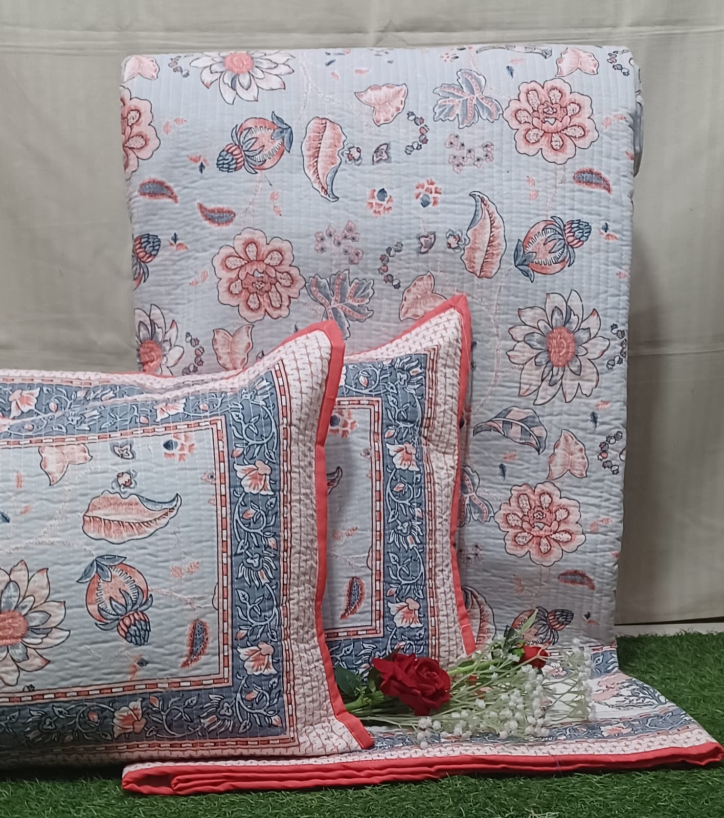 Pure cotton quilted bedcovers with two quilted pillow covers (90x108 inches)