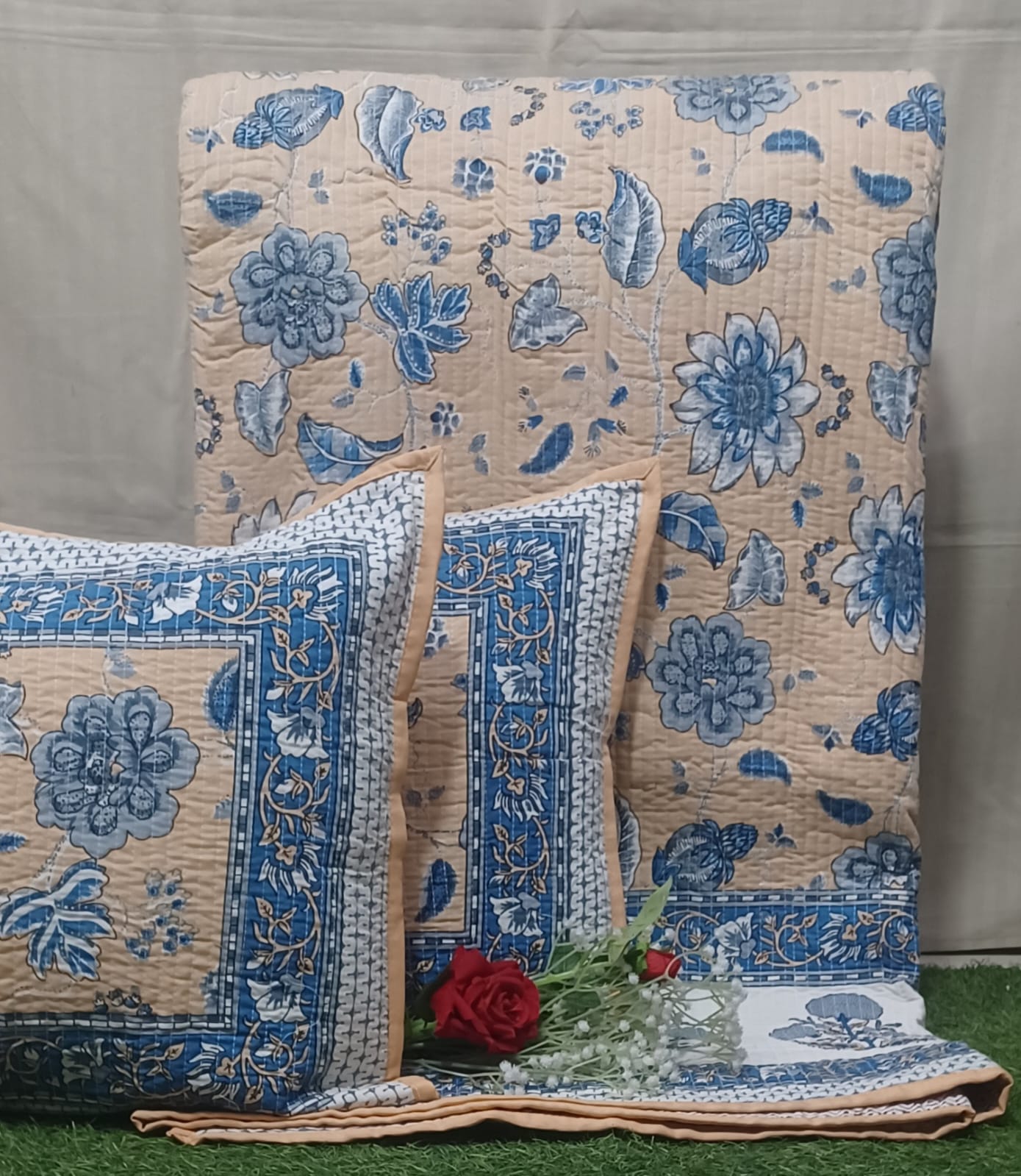 Pure cotton quilted bedcovers with two quilted pillow covers (90x108 inches)