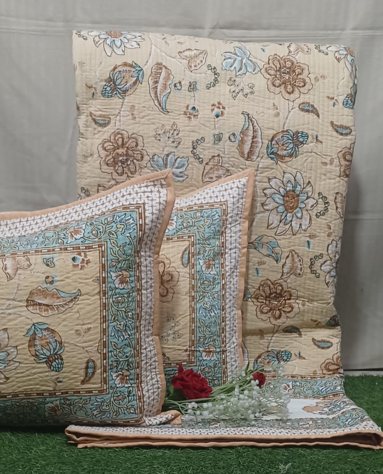 Pure cotton quilted bedcovers with two quilted pillow covers (90x108 inches)