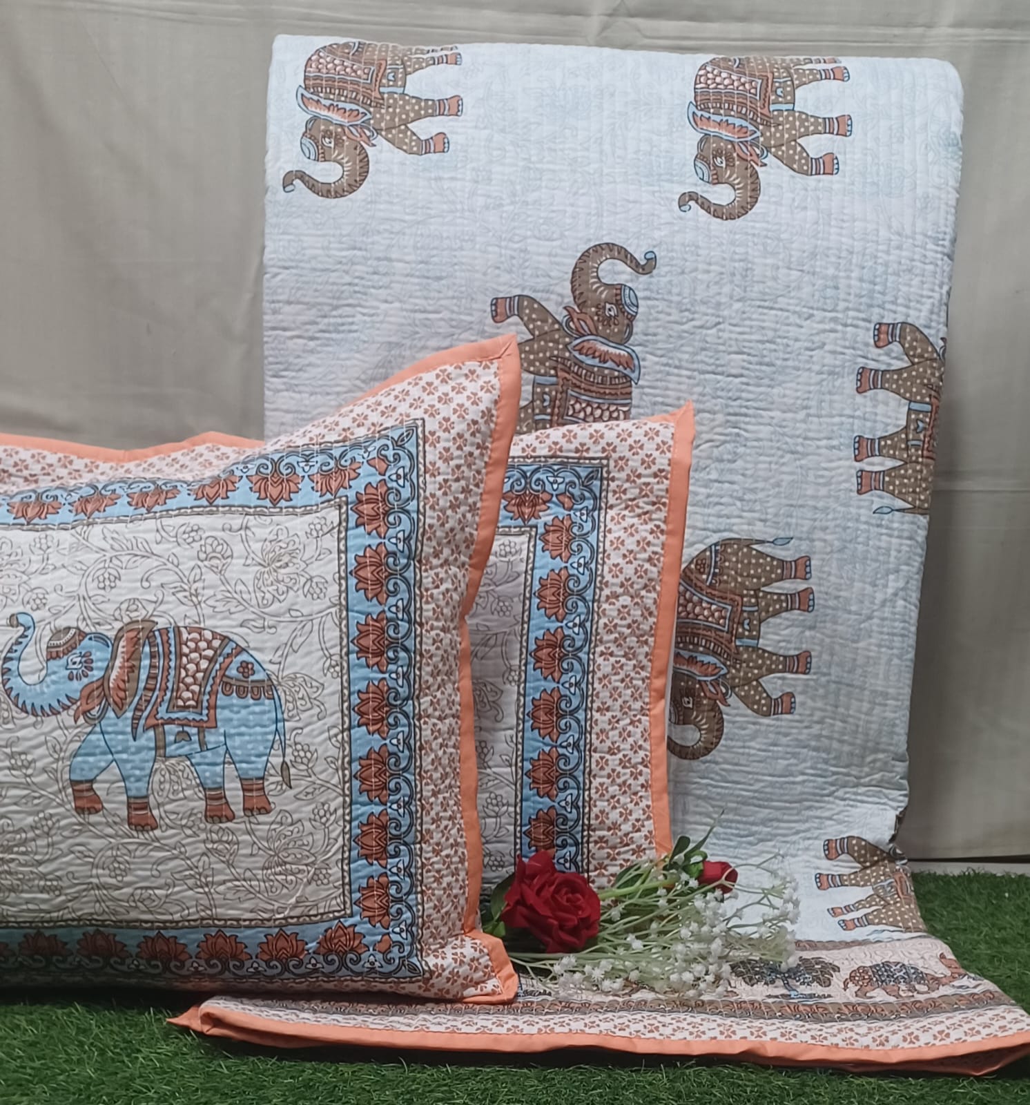 Pure cotton quilted bedcovers with two quilted pillow covers (90x108 inches)
