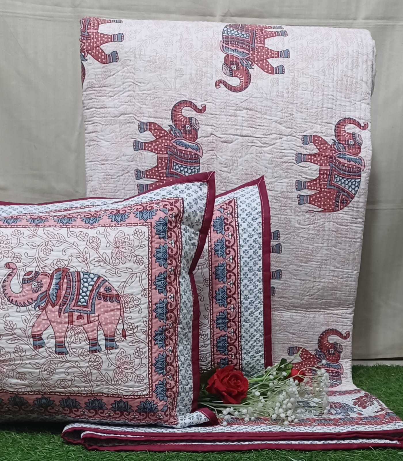 Pure cotton quilted bedcovers with two quilted pillow covers (90x108 inches)