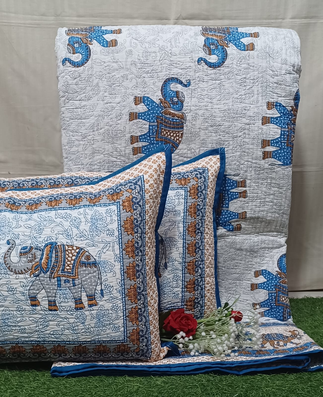 Pure cotton quilted bedcovers with two quilted pillow covers (90x108 inches)