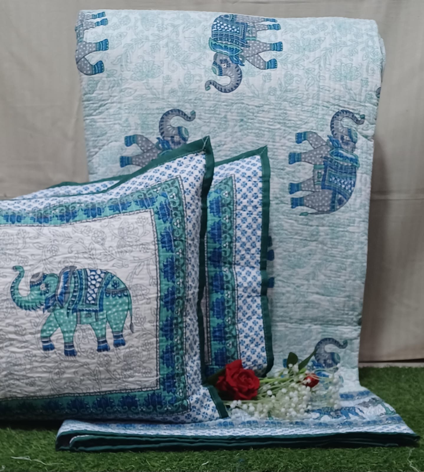 Pure cotton quilted bedcovers with two quilted pillow covers (90x108 inches)