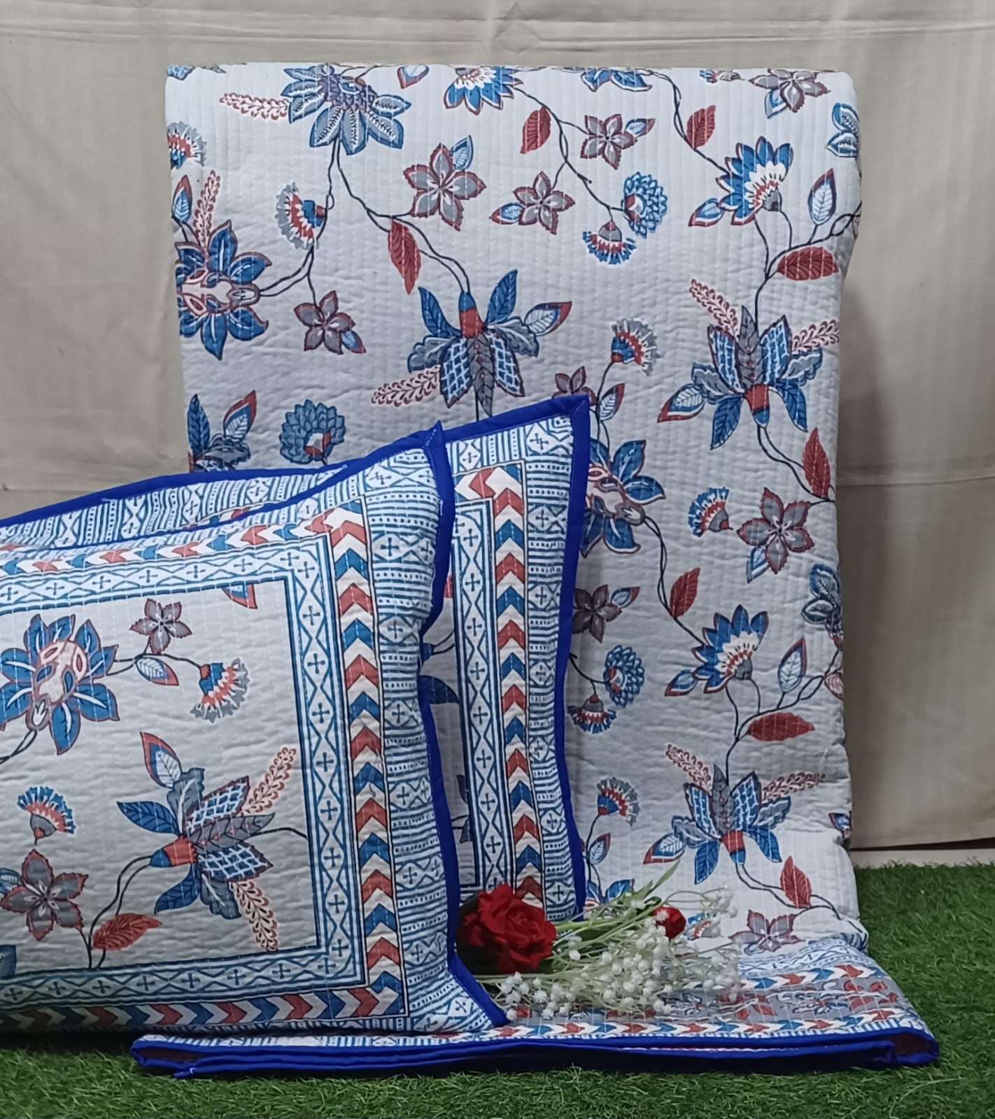 Pure cotton quilted bedcovers with two quilted pillow covers (90x108 inches)