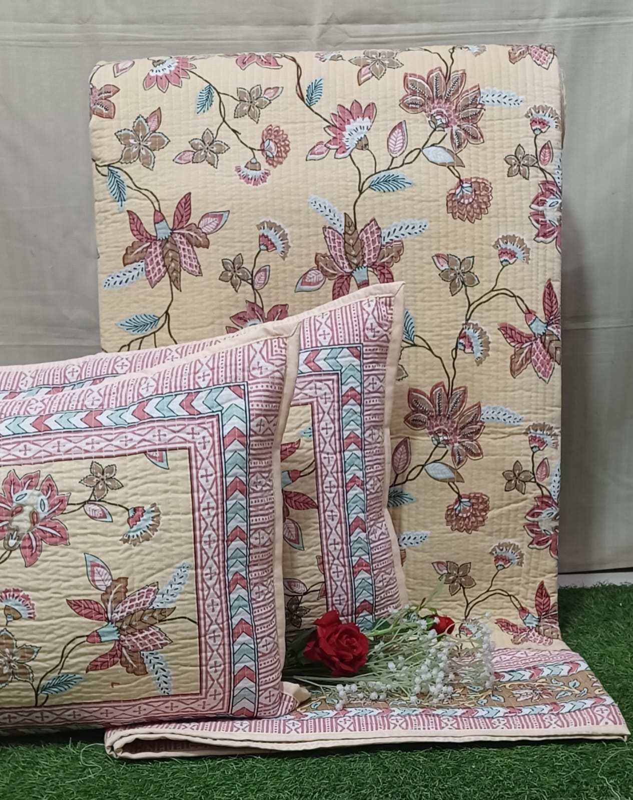 Pure cotton quilted bedcovers with two quilted pillow covers (90x108 inches)