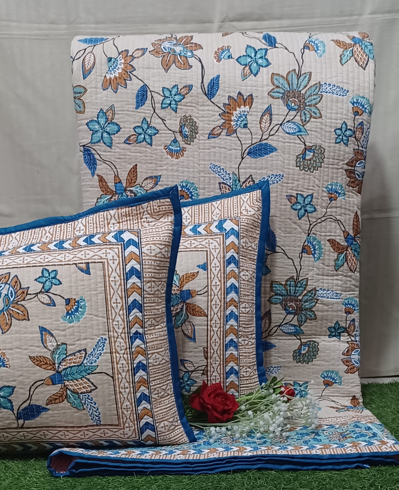 Pure cotton quilted bedcovers with two quilted pillow covers (90x108 inches)