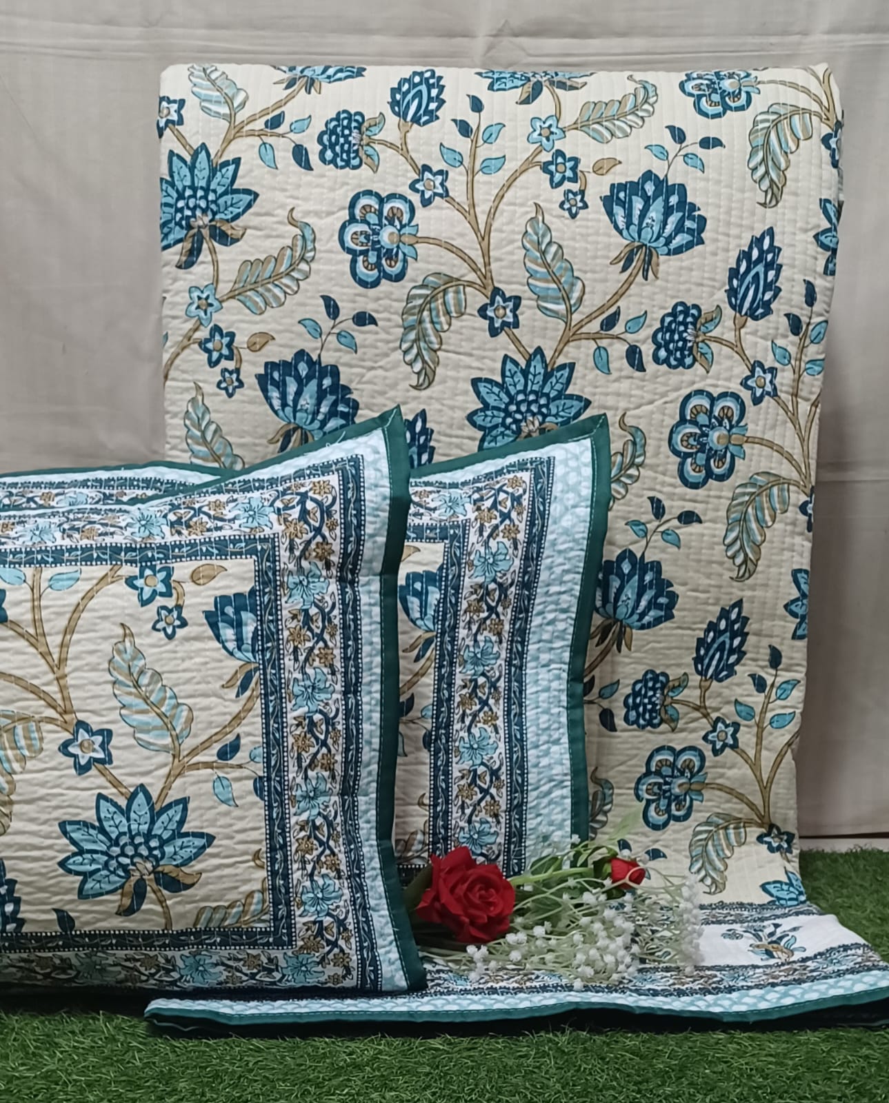 Pure cotton quilted bedcovers with two quilted pillow covers (90x108 inches)