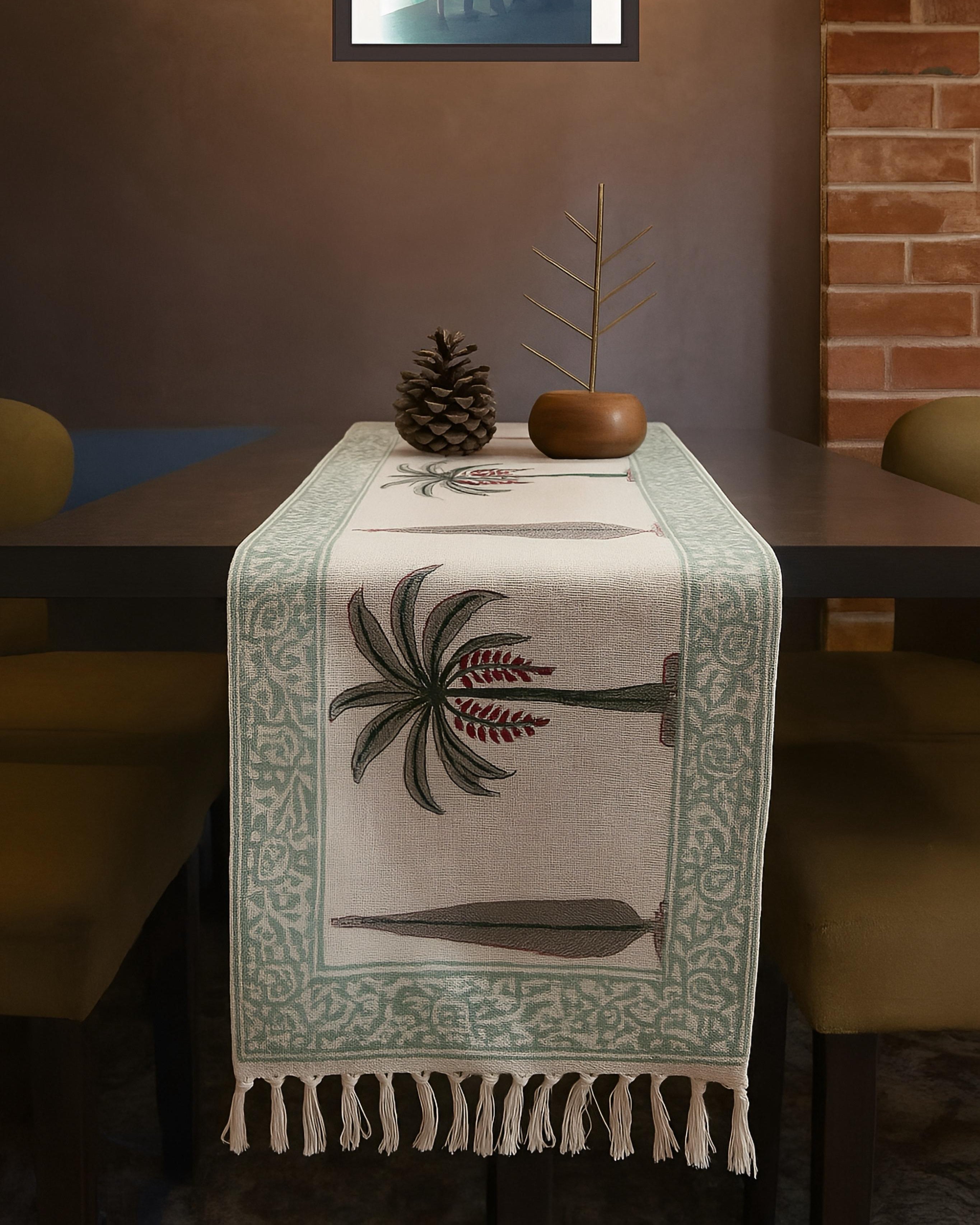 Hand block printed pure TNT cotton (Jute textured) table runners with tassels for 4and 6 seater dining table