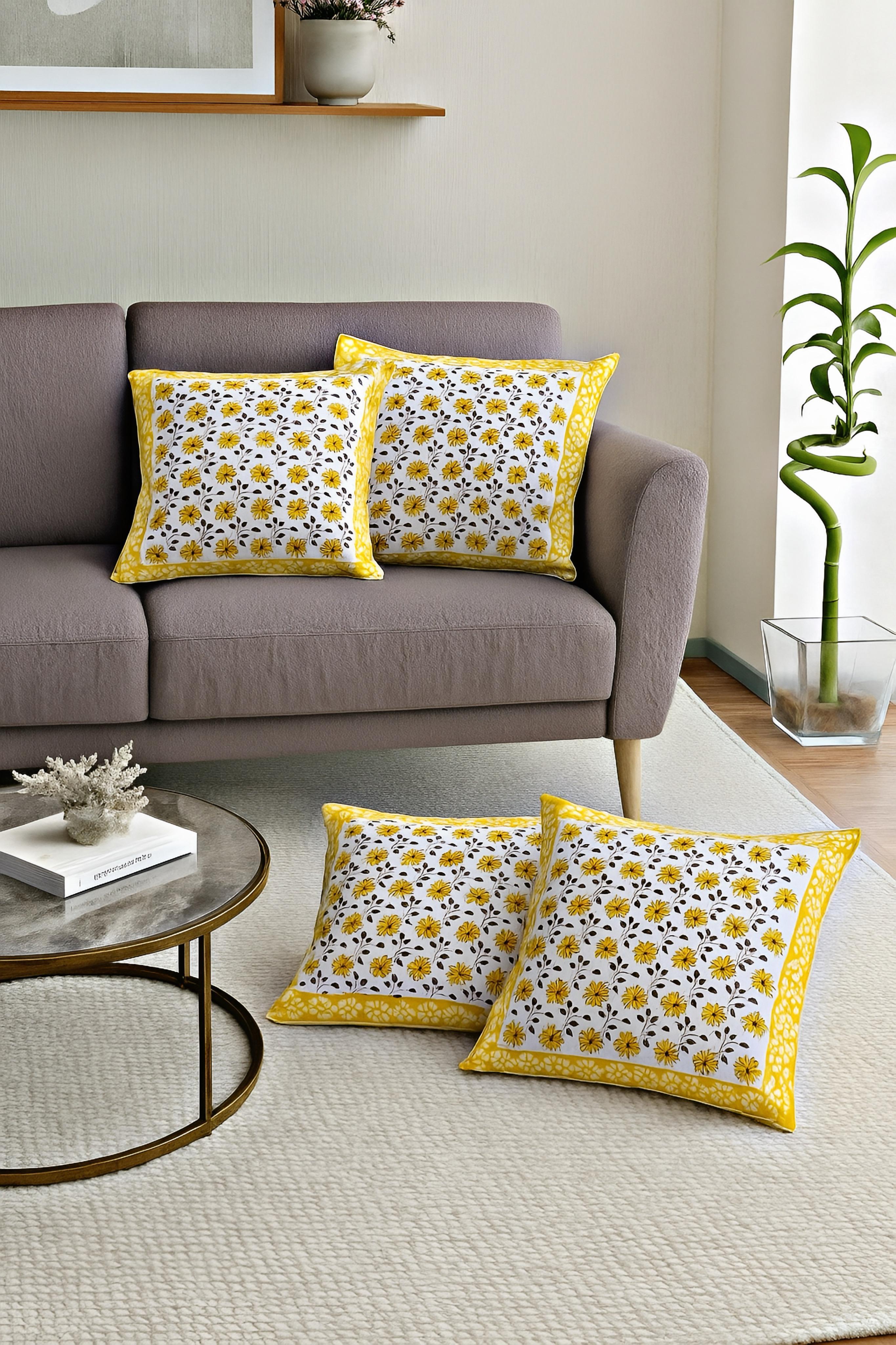 Pure cotton hand-block printed set of 5 cushion covers (16x16 inches)