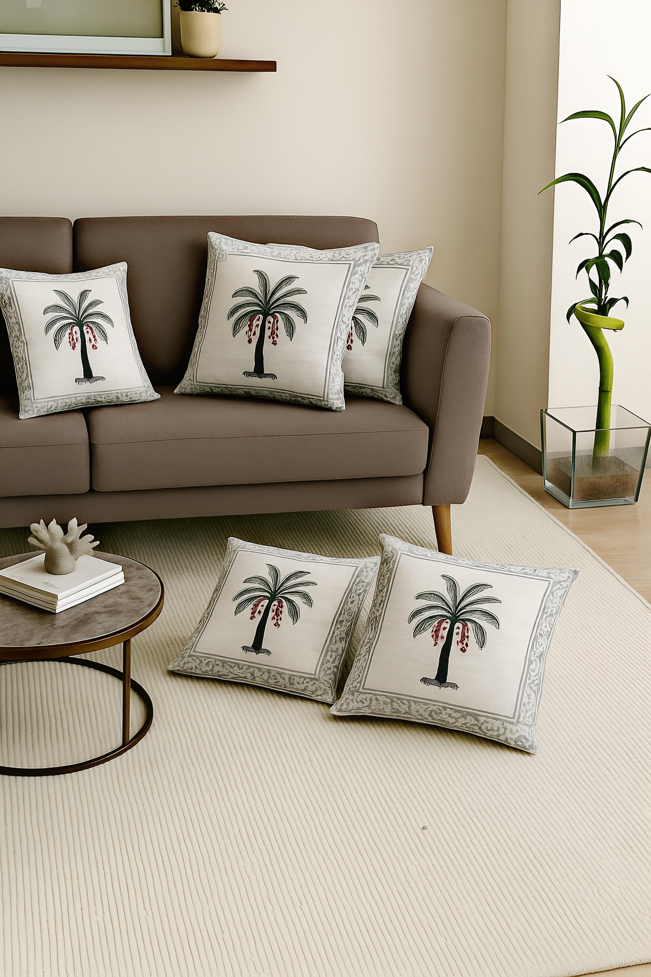 Pure cotton hand-block printed set of 5 cushion covers (16x16 inches)