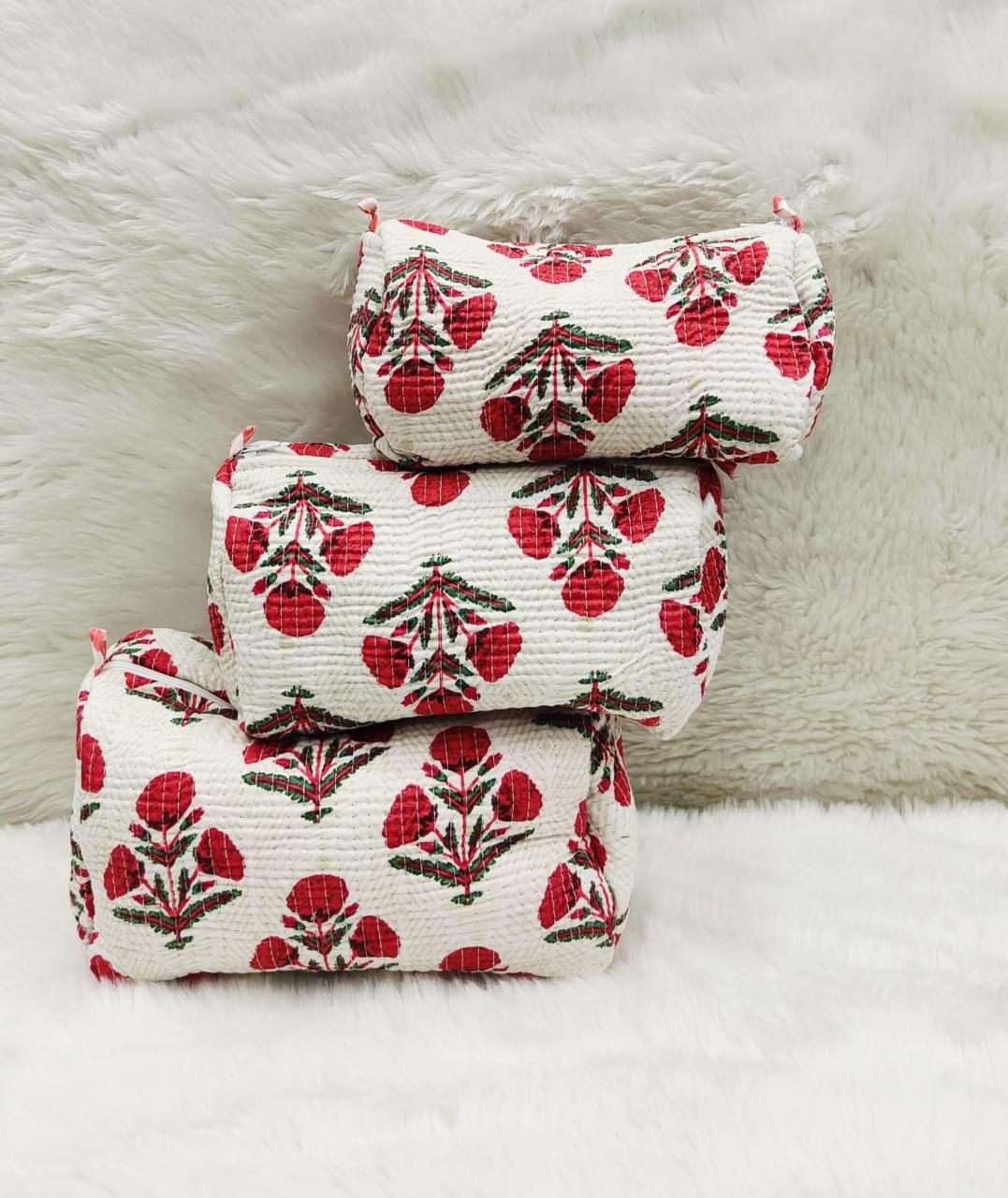 Pure cotton quilted travel / utility pouches (set of 3)