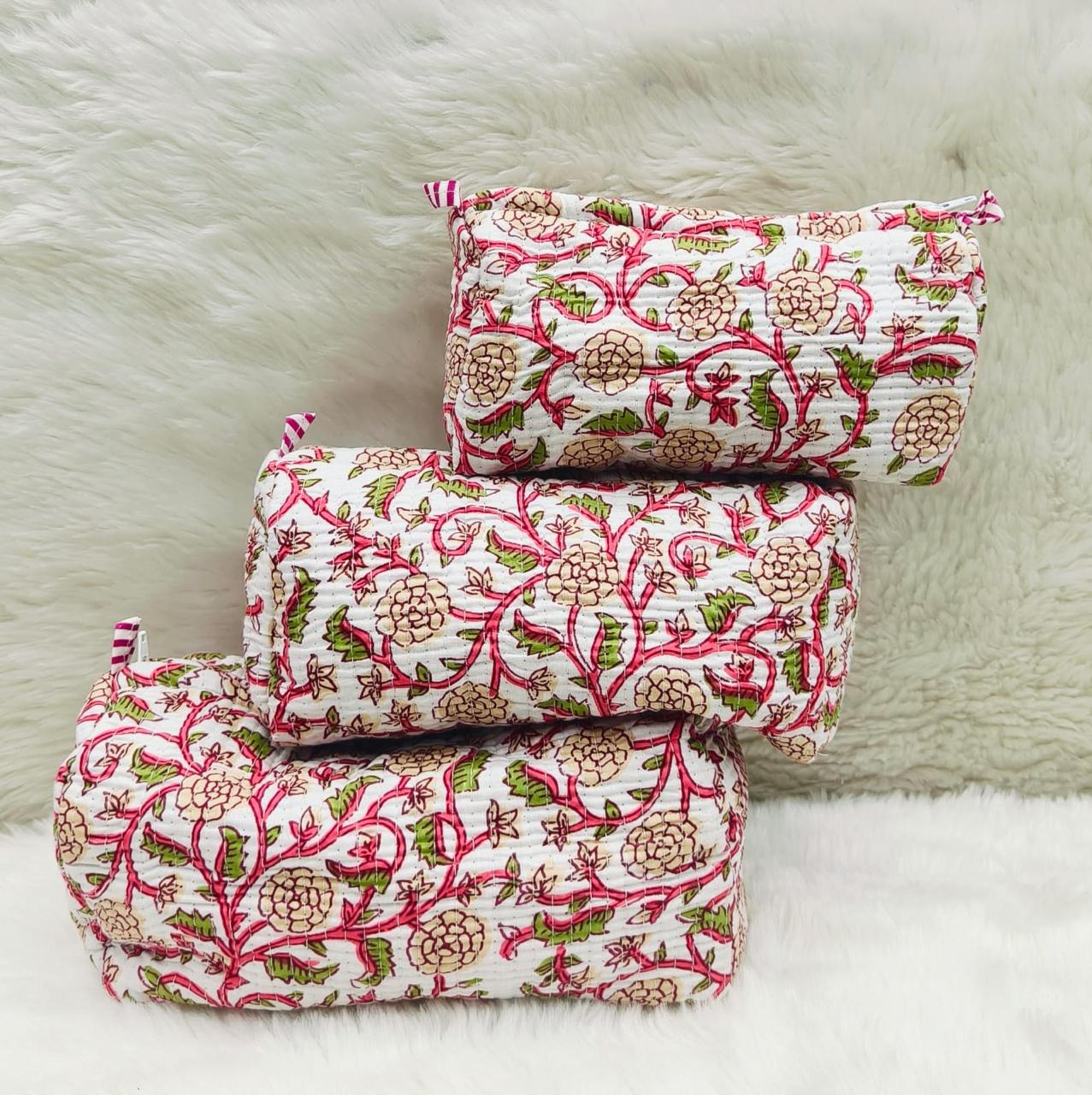 Pure cotton quilted travel / utility pouches (set of 3)