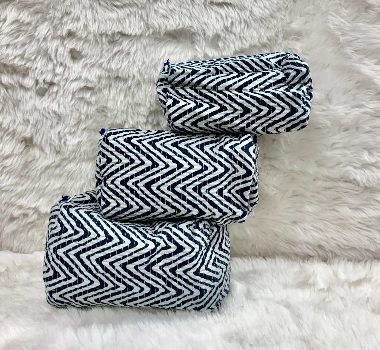 Pure cotton quilted travel / utility pouches (set of 3)