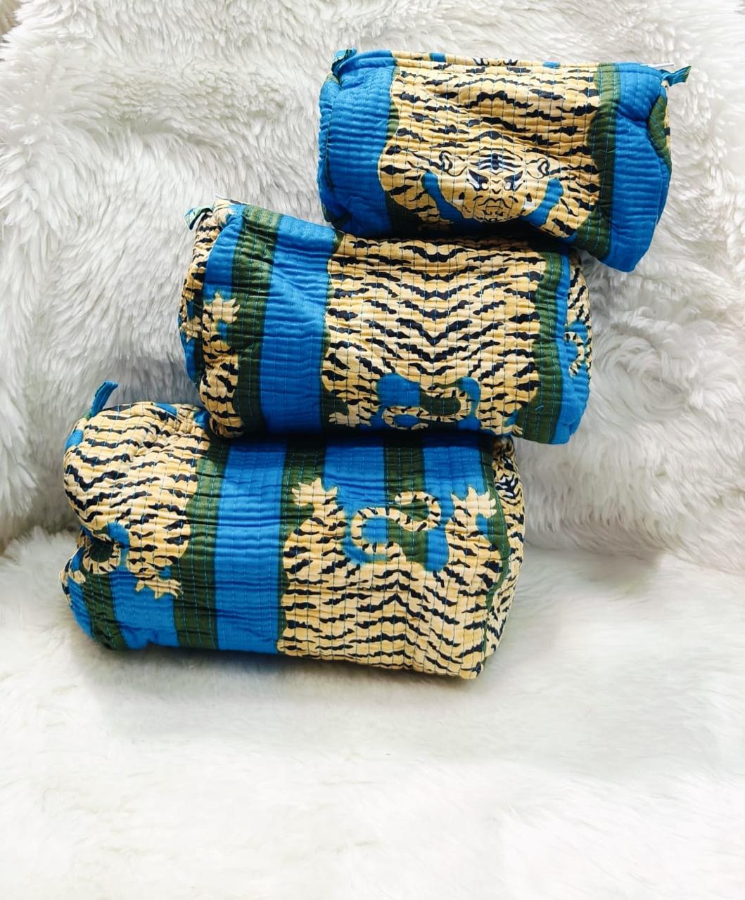 Pure cotton quilted travel / utility pouches (set of 3)