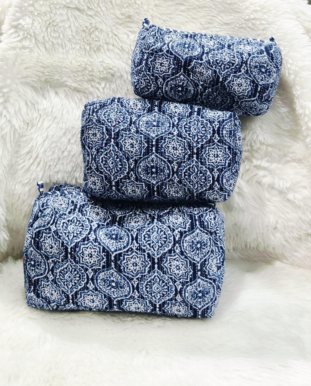 Pure cotton quilted travel / utility pouches (set of 3)