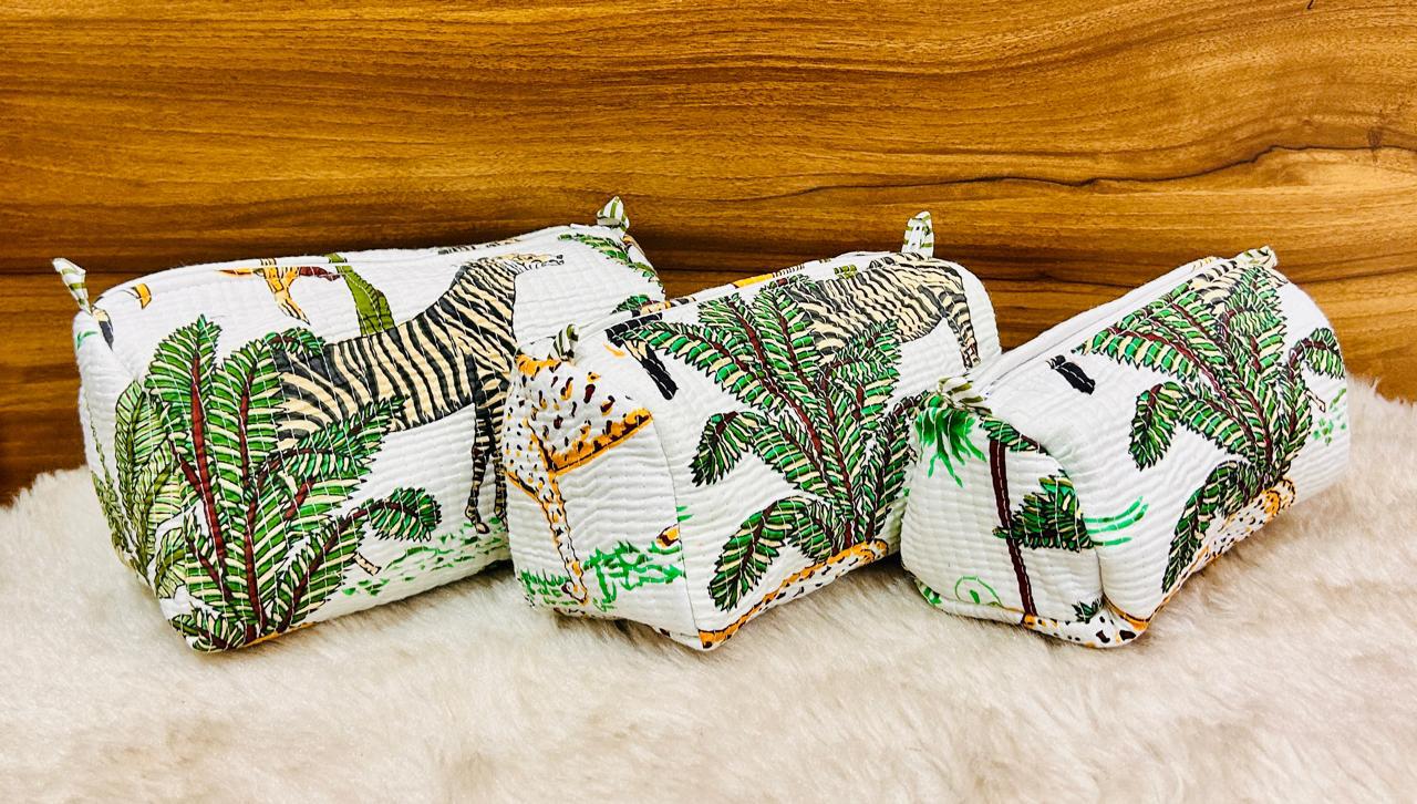 Pure cotton quilted travel / utility pouches (set of 3)