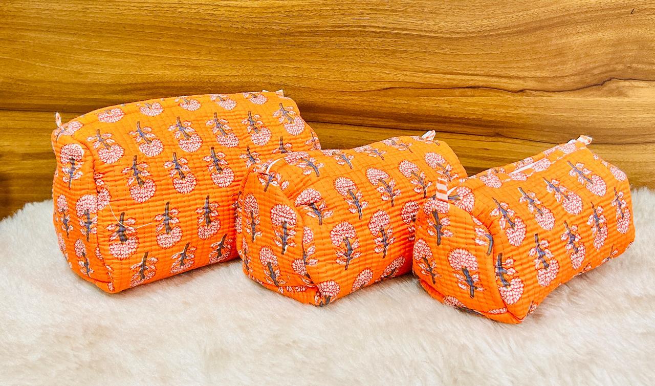 Pure cotton quilted travel / utility pouches (set of 3)