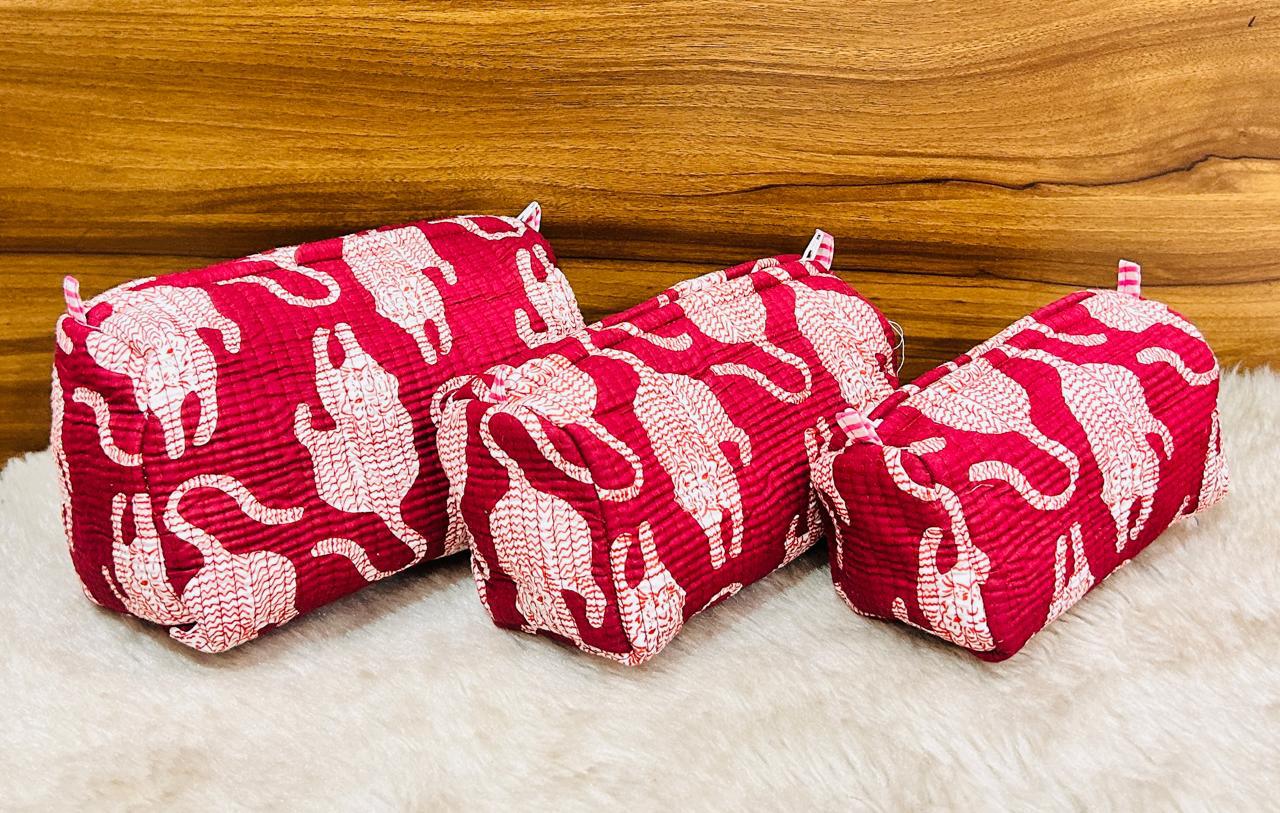 Pure cotton quilted travel / utility pouches (set of 3)