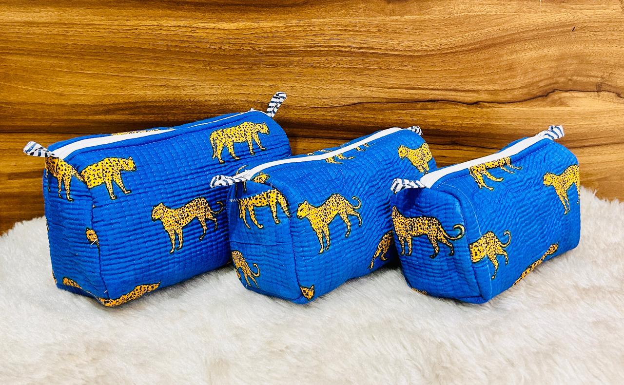 Pure cotton quilted travel / utility pouches (set of 3)