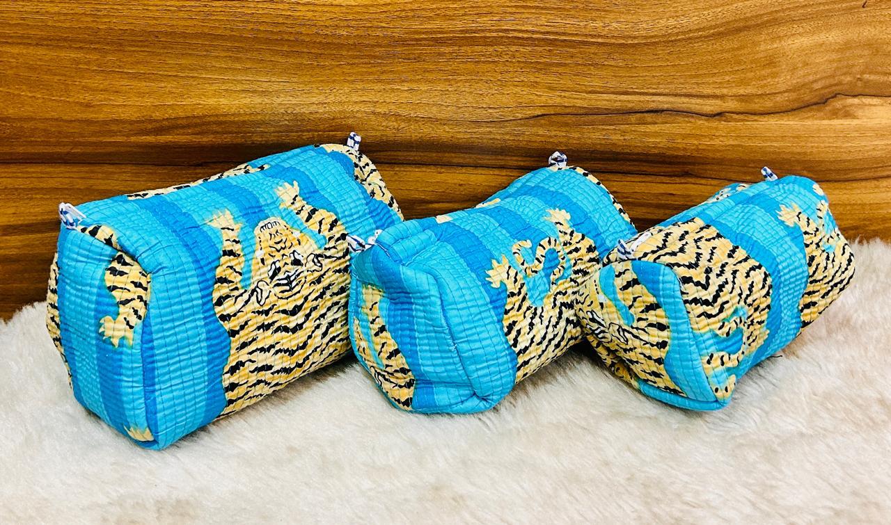 Pure cotton quilted travel / utility pouches (set of 3)