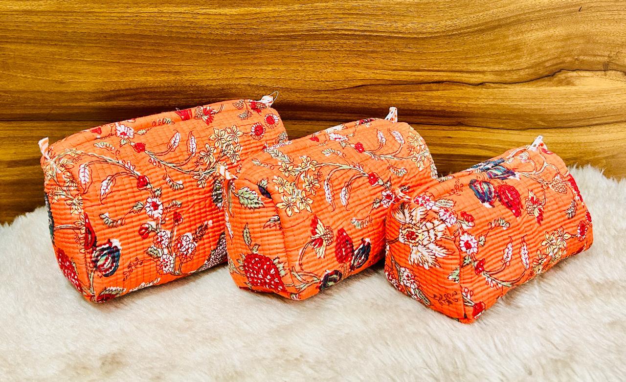 Pure cotton quilted travel / utility pouches (set of 3)