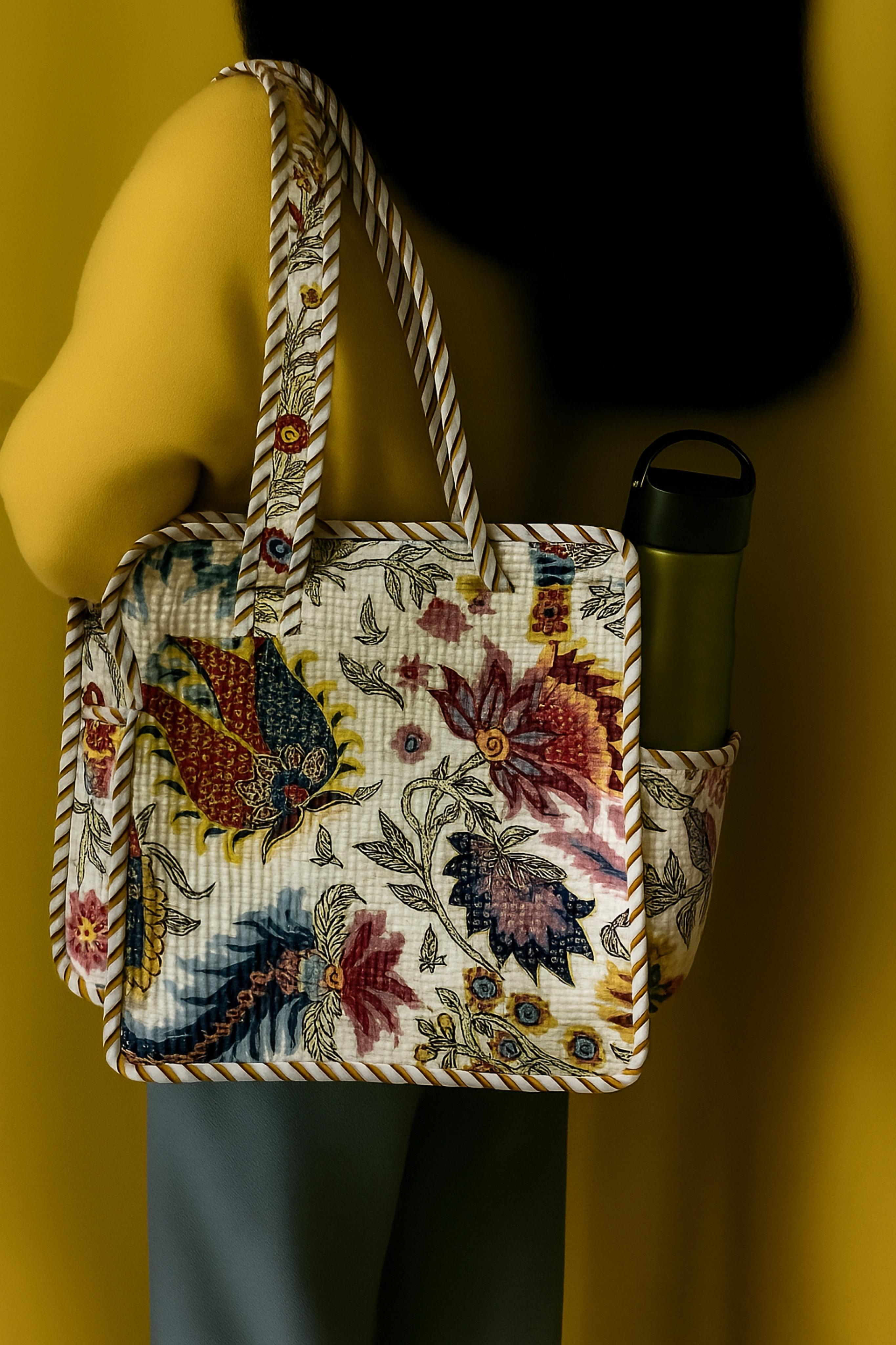 Pure cotton quilted small bags with side pocket (13x13 inches)