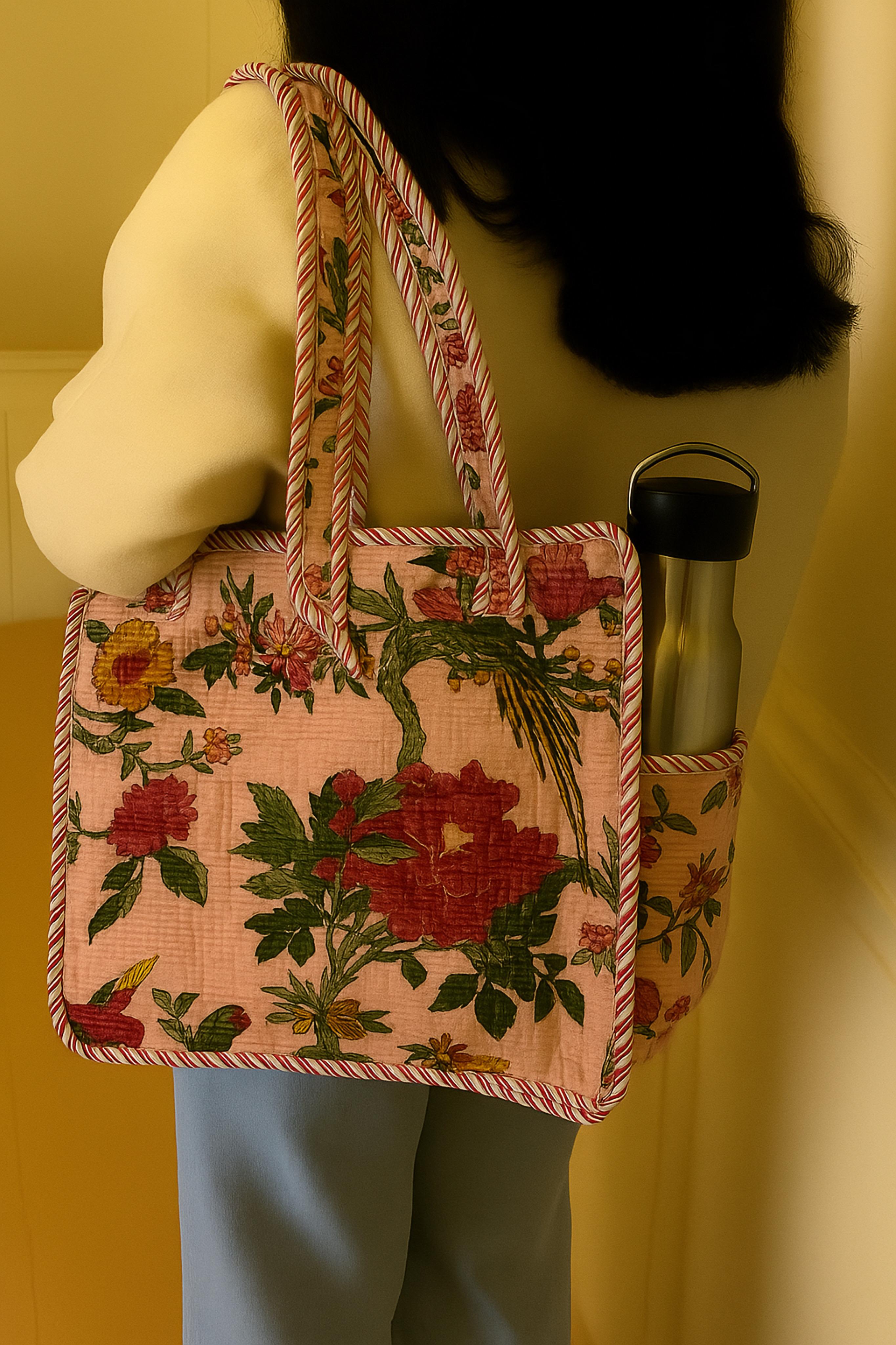 Pure cotton quilted small bags with side pocket (13x13 inches)