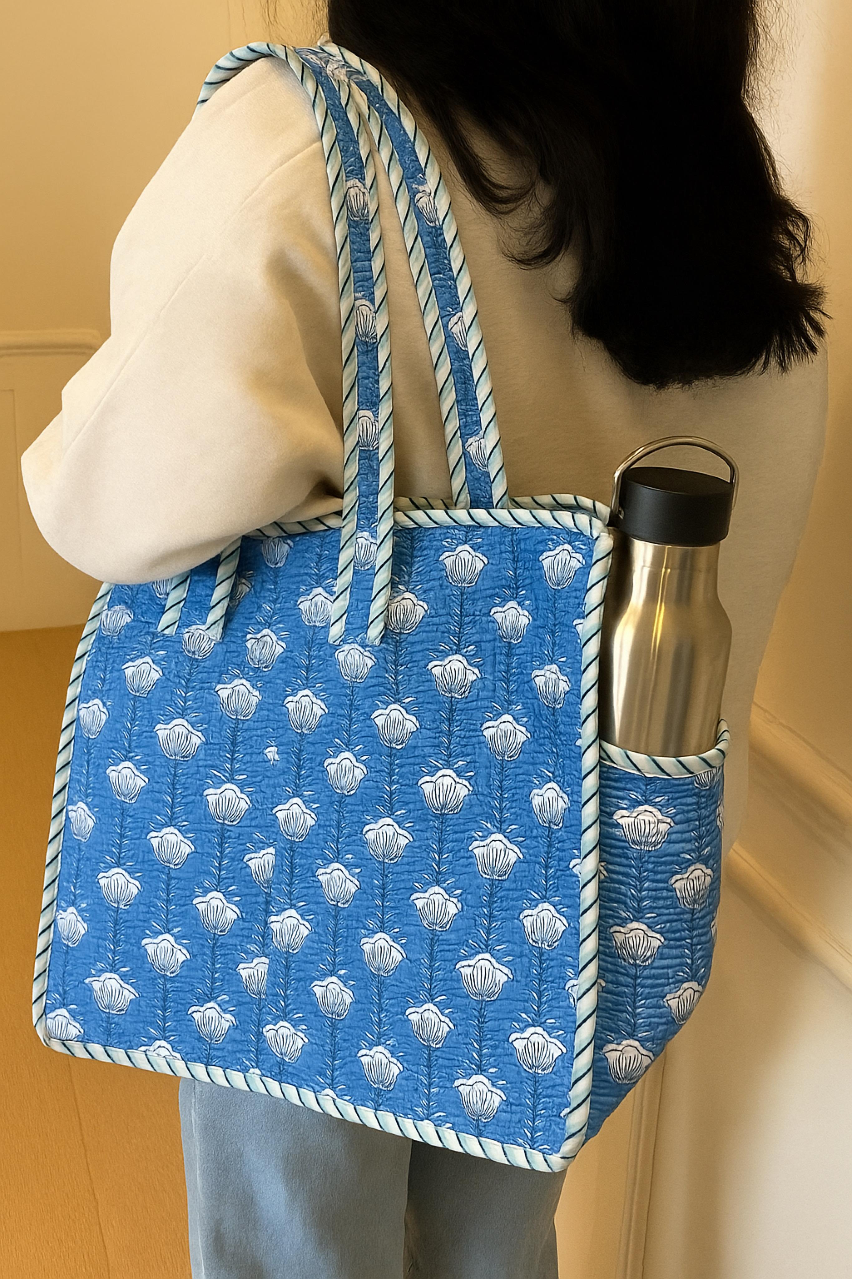 Pure cotton quilted small bags with side pocket (13x13 inches)