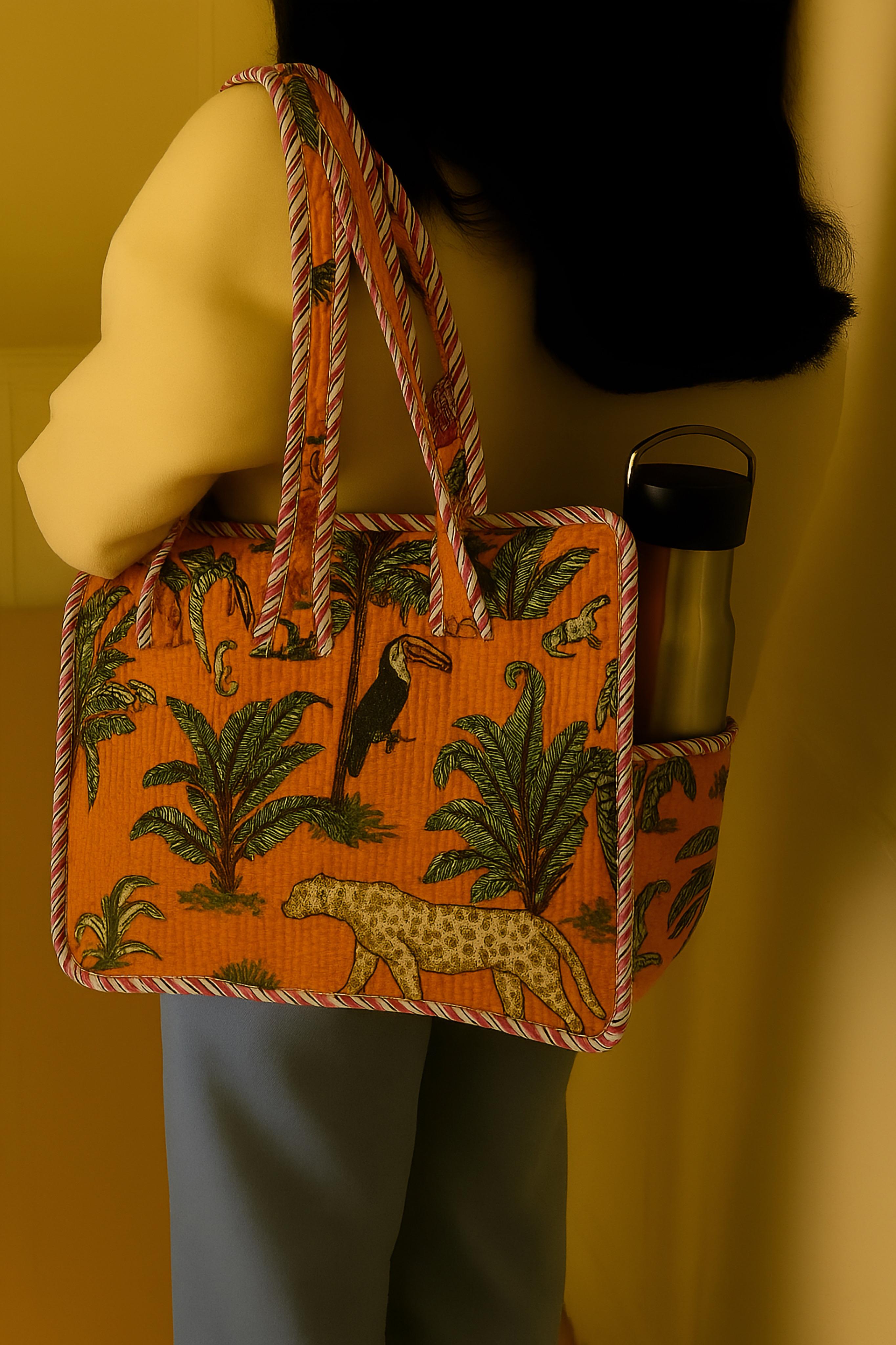 Pure cotton quilted small bags with side pocket (13x13 inches)