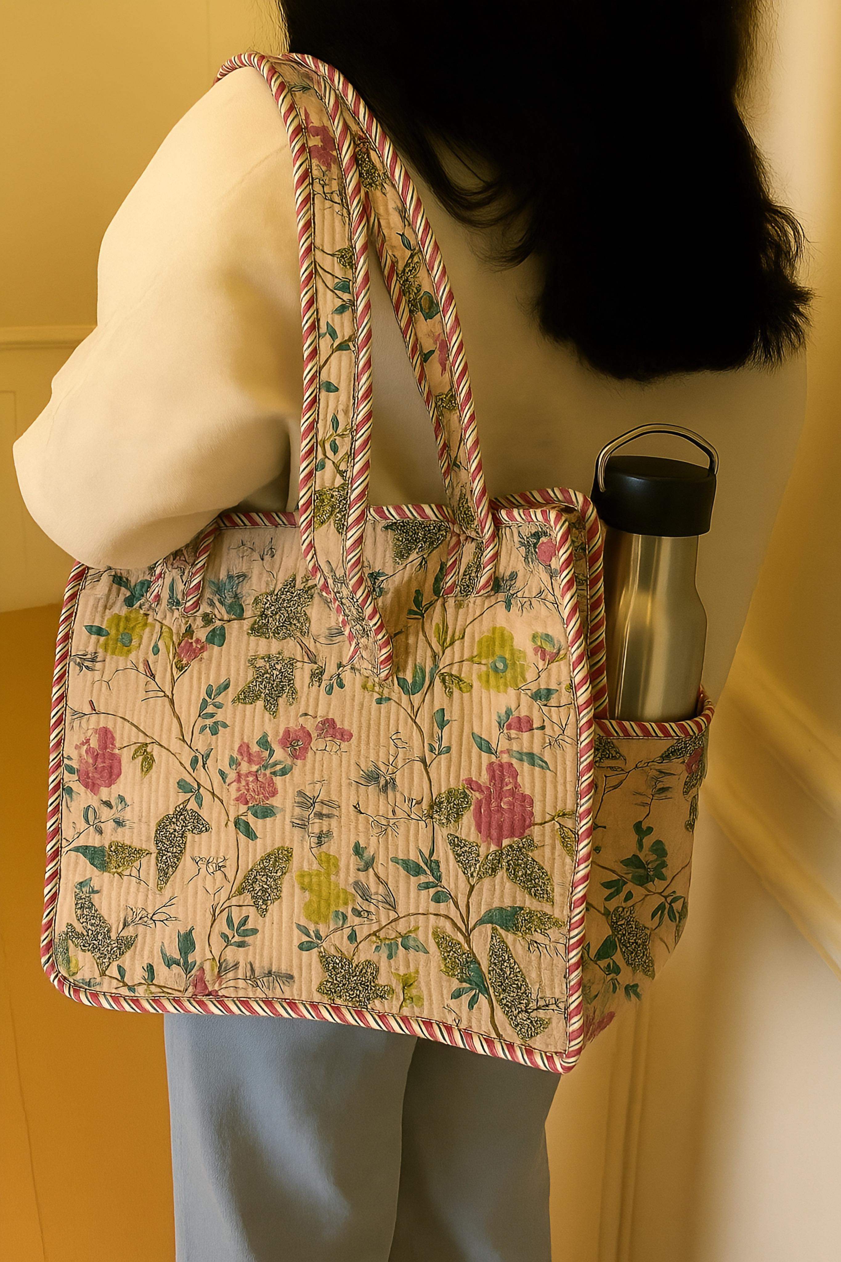 Pure cotton quilted small bags with side pocket (13x13 inches)