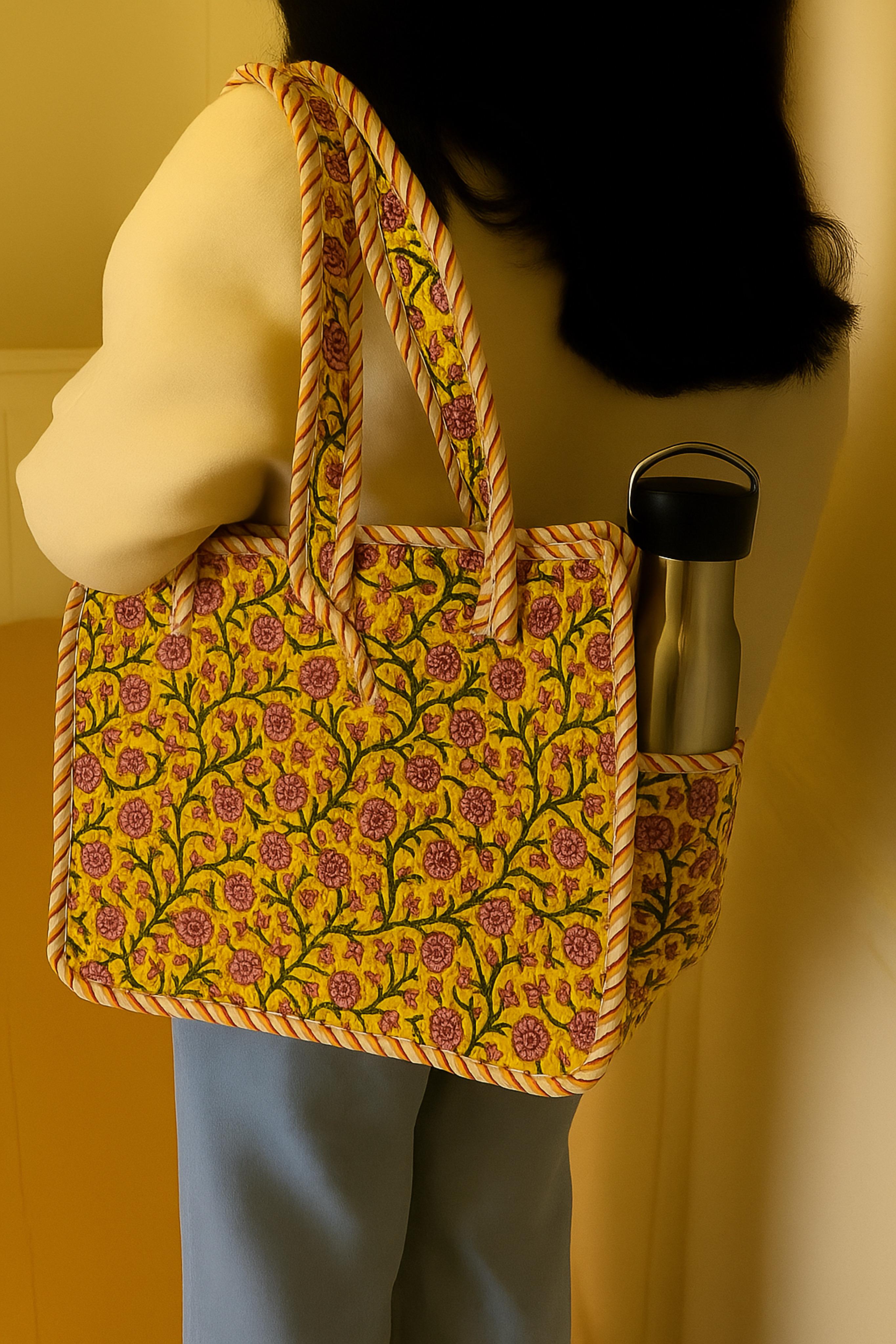 Pure cotton quilted small bags with side pocket (13x13 inches)