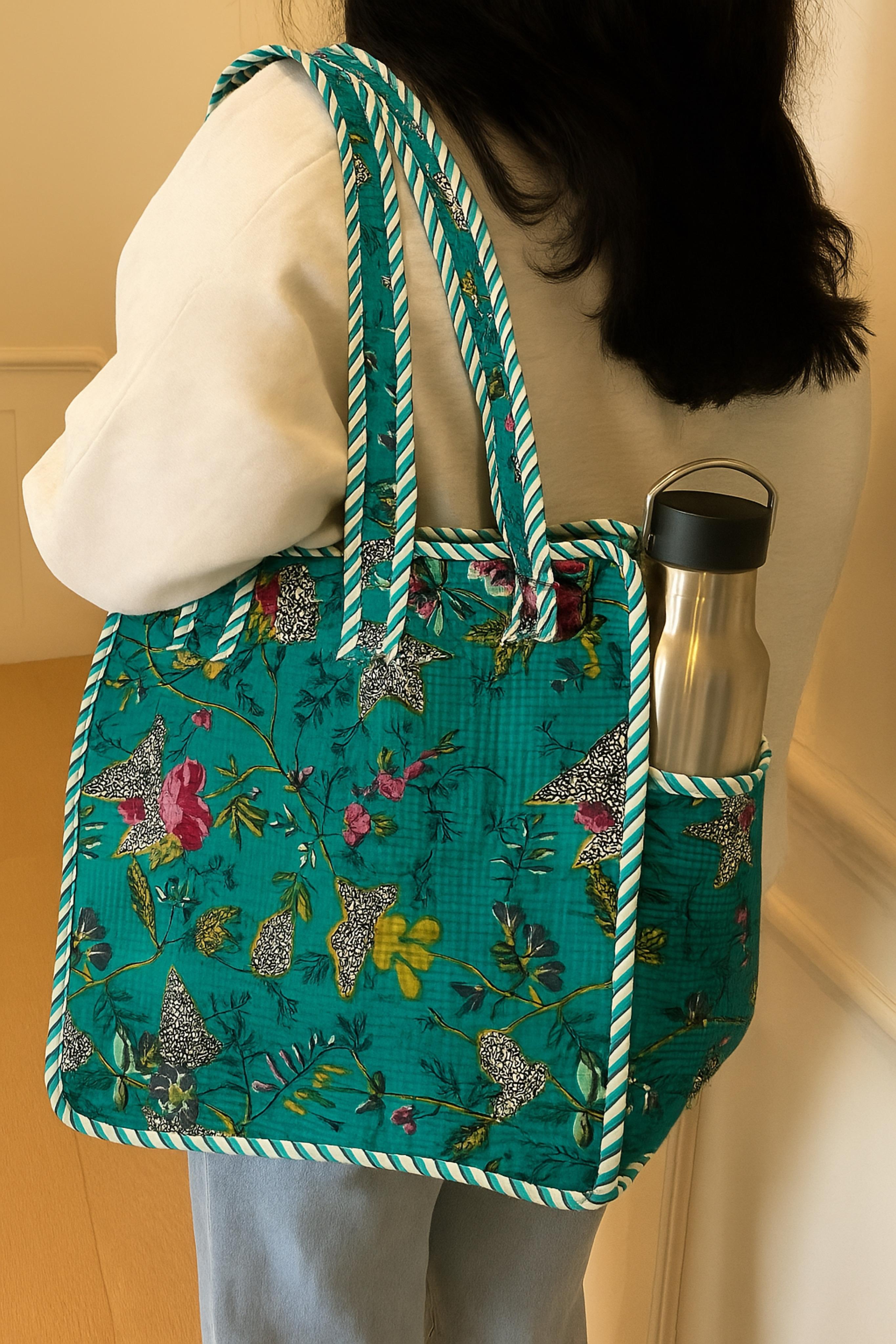 Pure cotton quilted small bags with side pocket (13x13 inches)