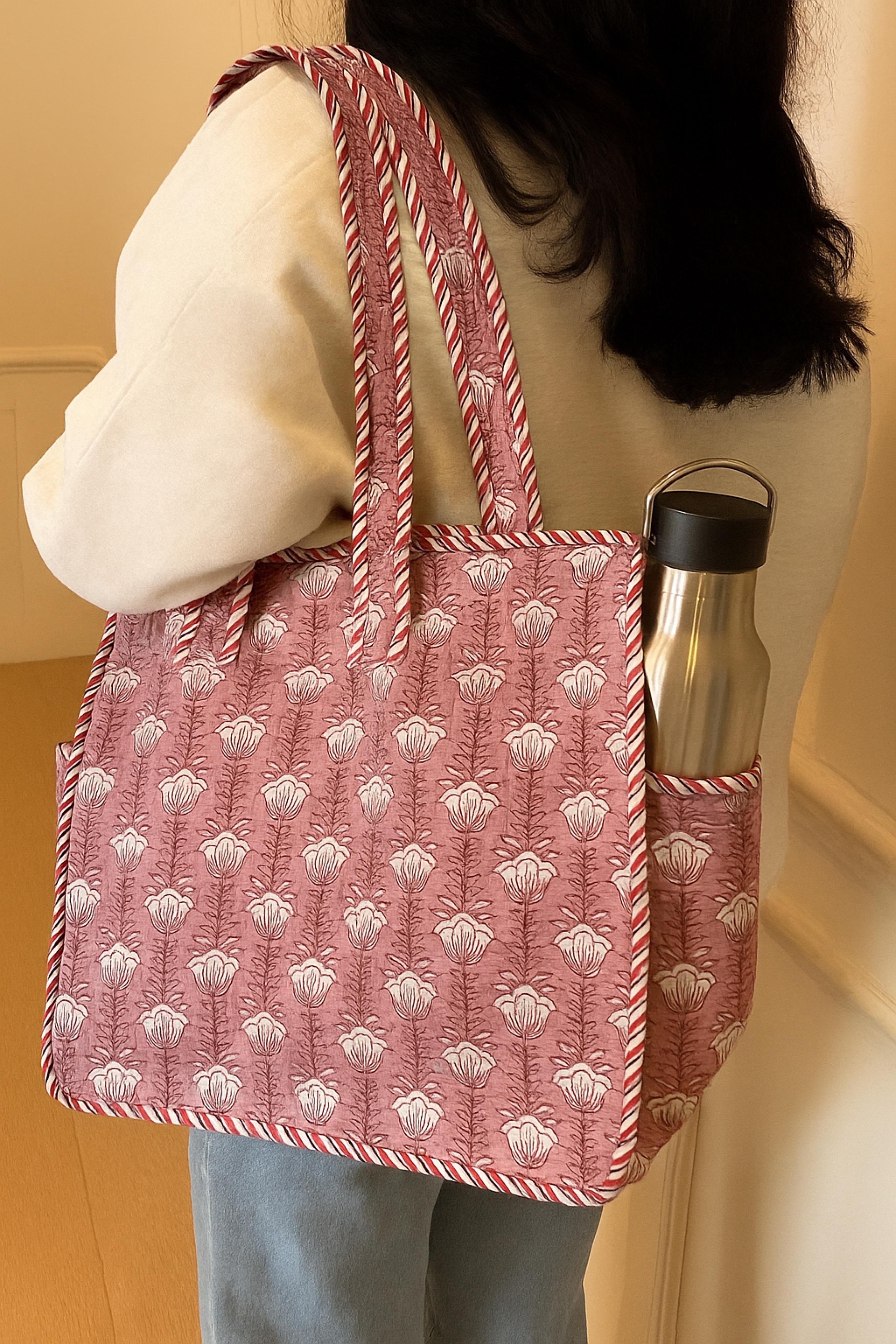 Pure cotton quilted small bags with side pocket (13x13 inches)