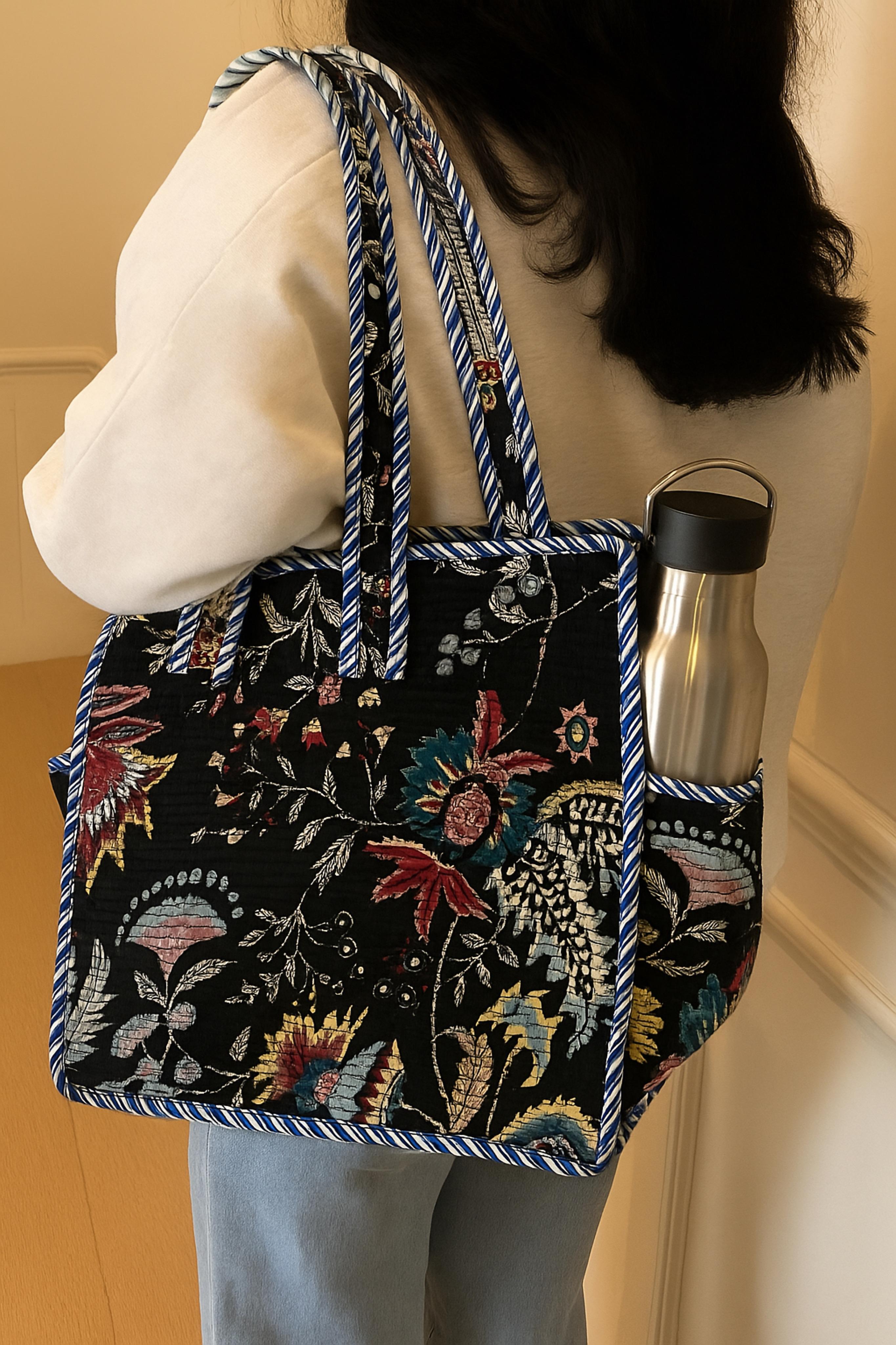 Pure cotton quilted small bags with side pocket (13x13 inches)