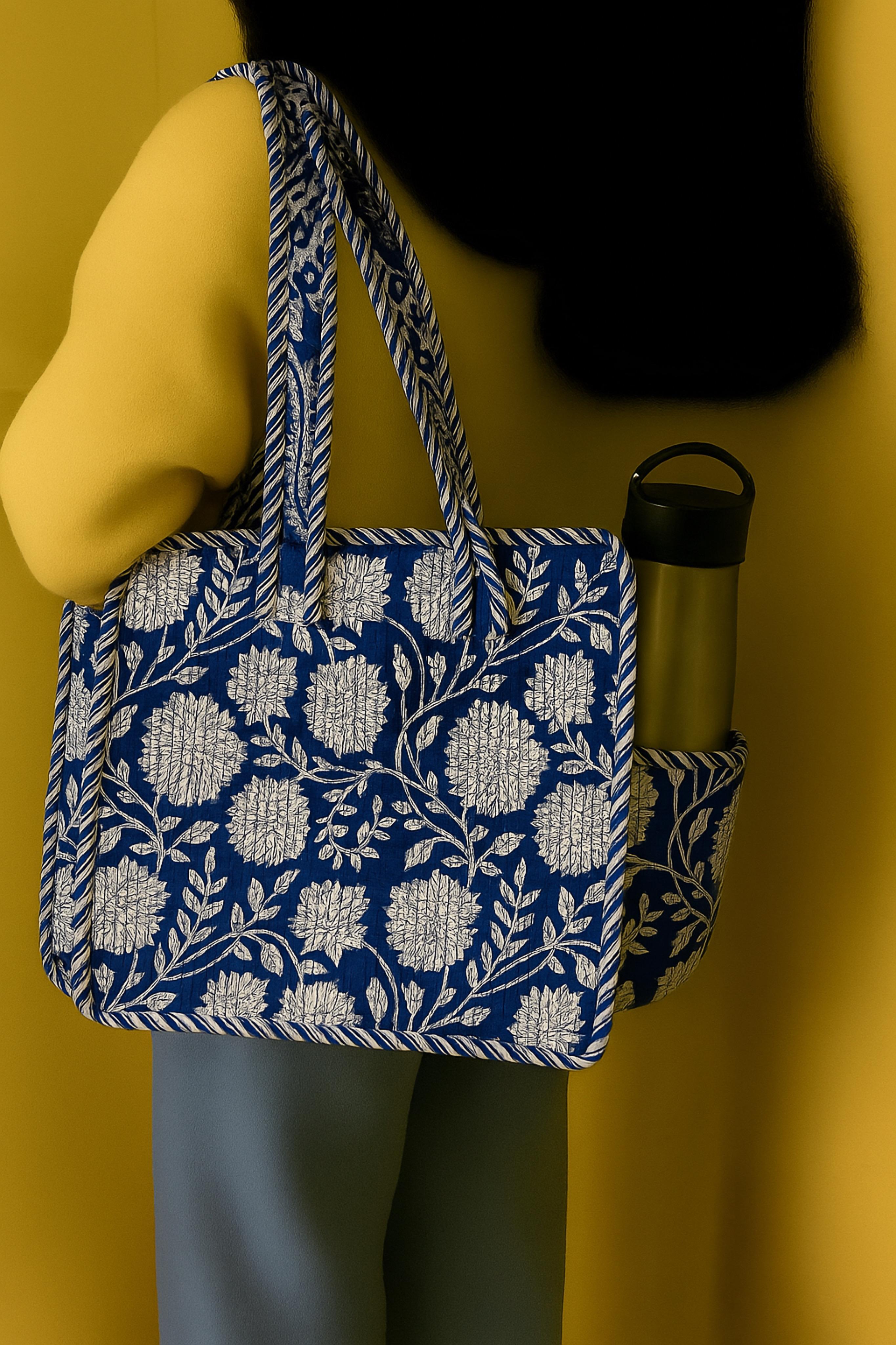 Pure cotton quilted small bags with side pocket (13x13 inches)