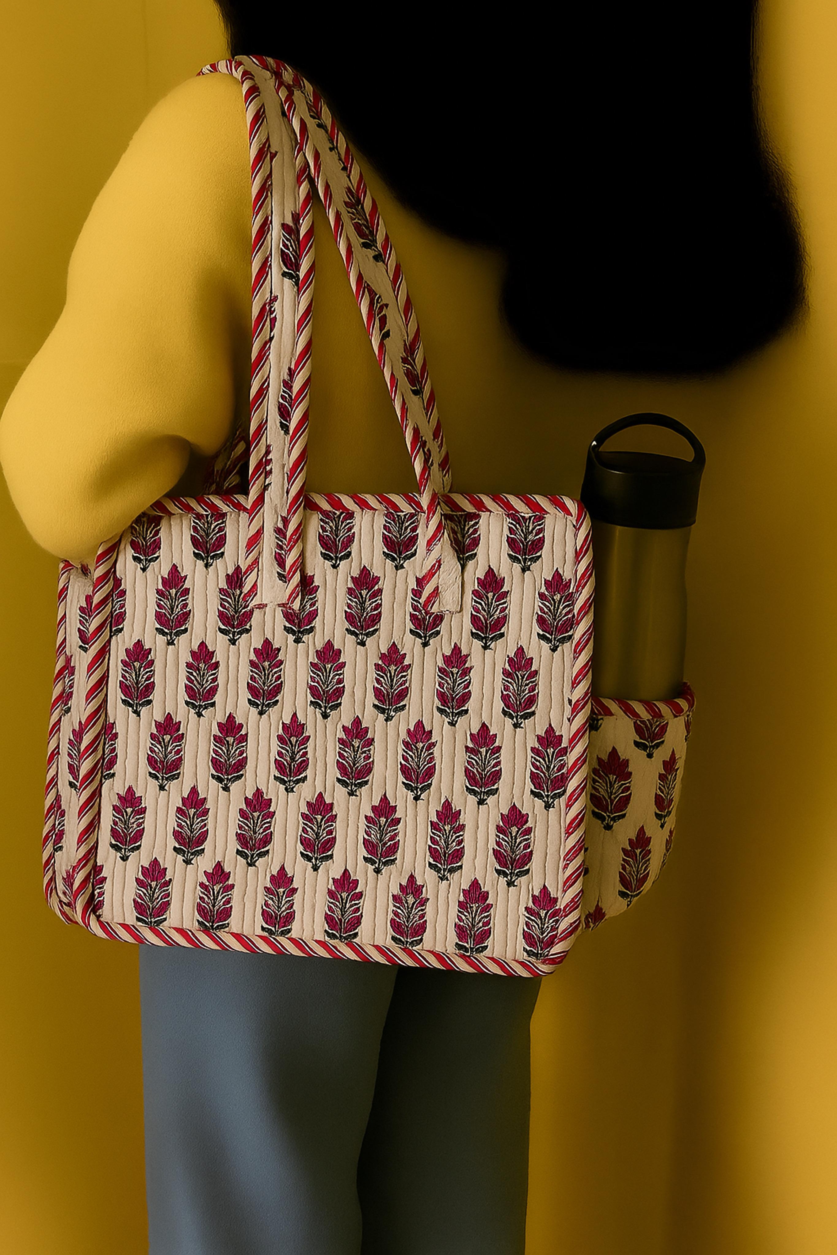 Pure cotton quilted small bags with side pocket (13x13 inches)