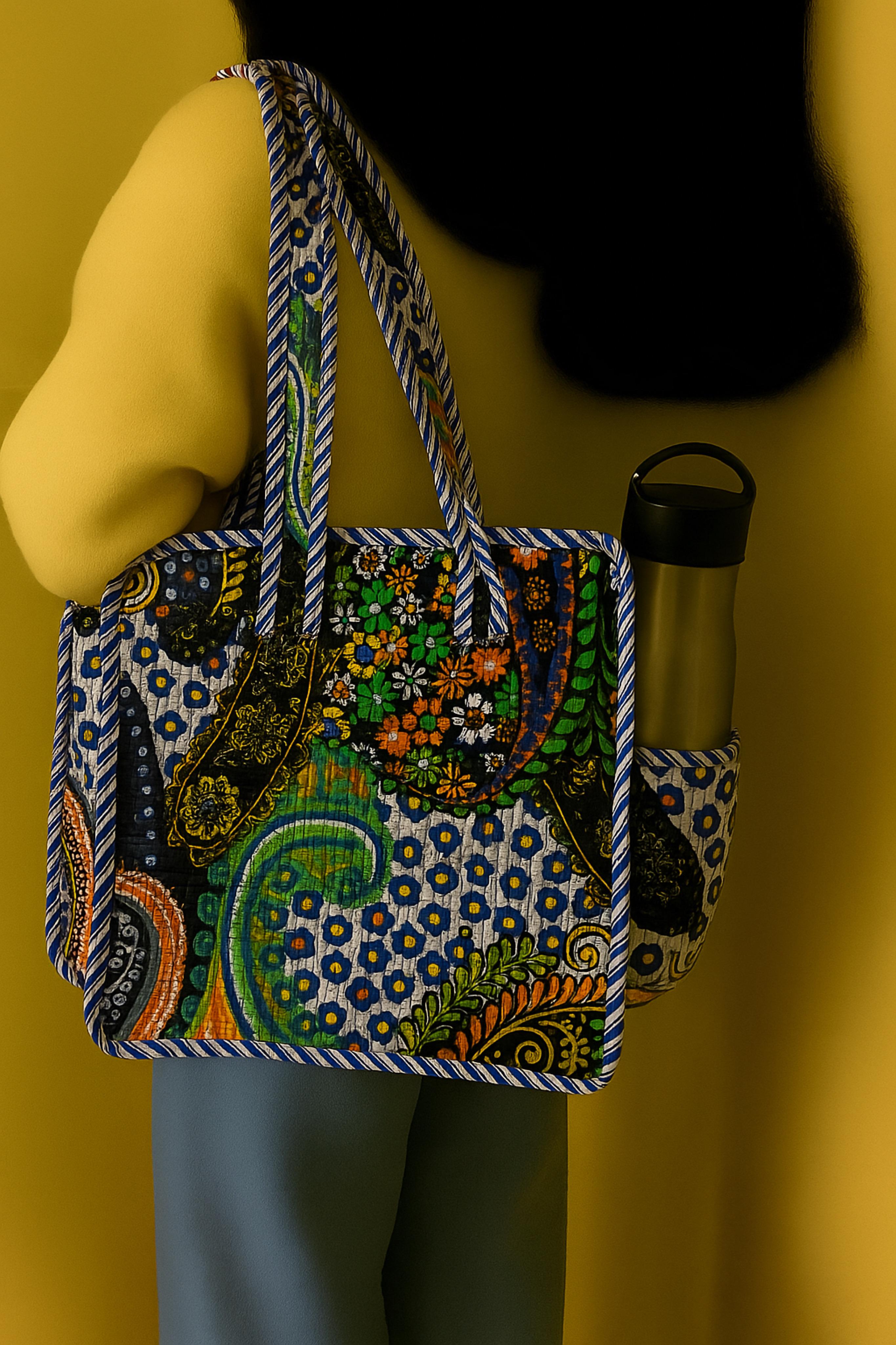 Pure cotton quilted small bags with side pocket (13x13 inches)