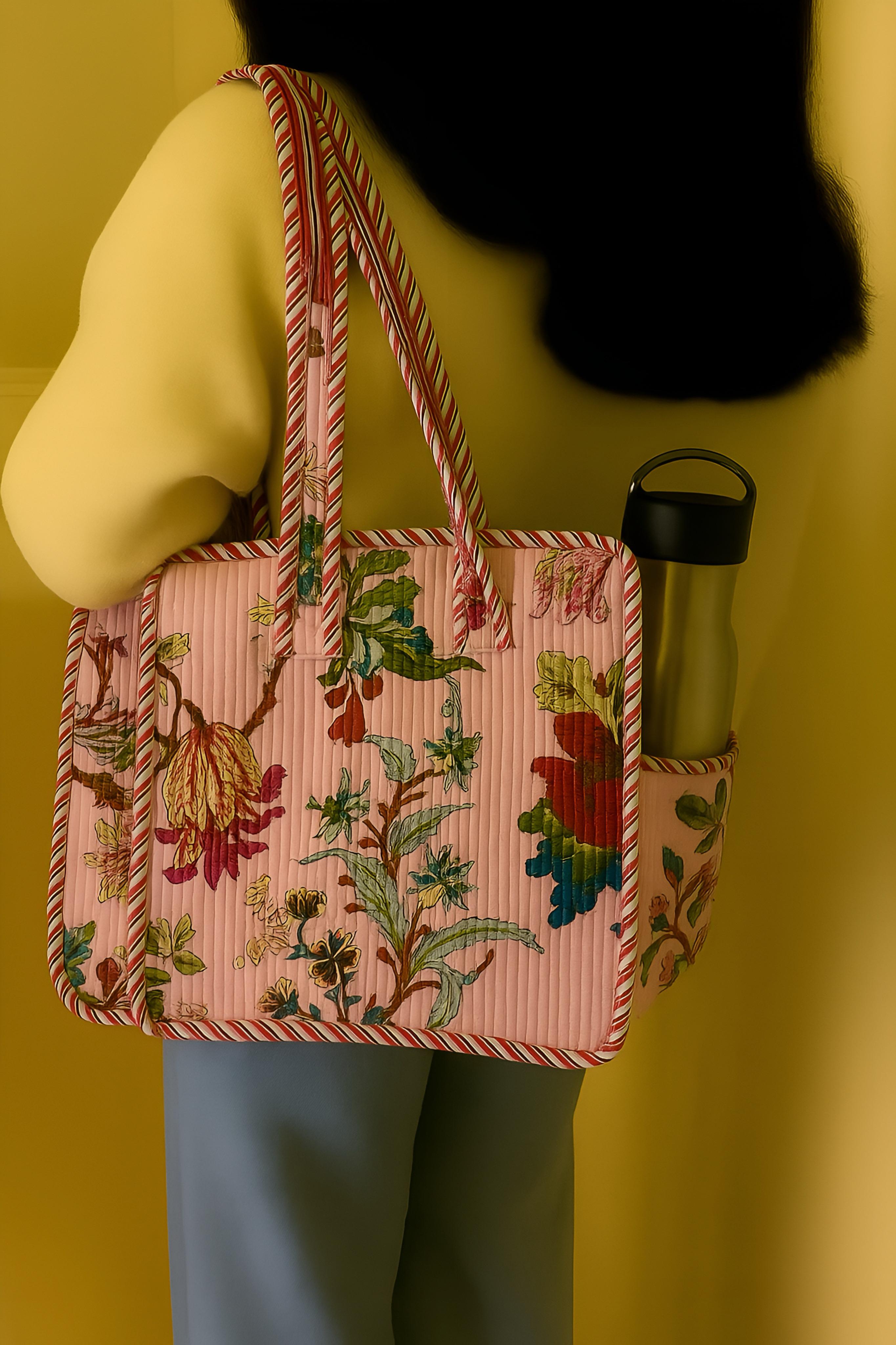 Pure cotton quilted small bags with bottle pocket.