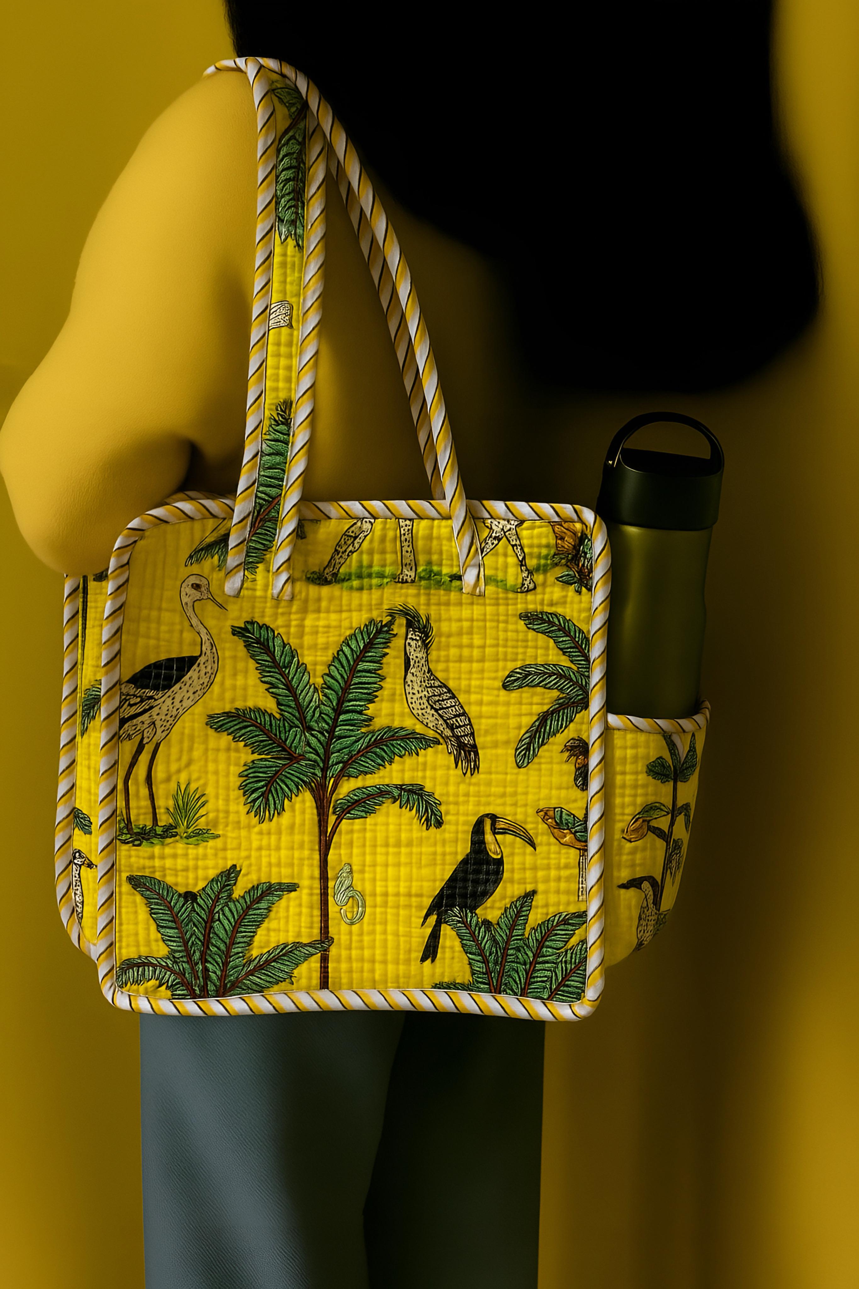 Pure cotton quilted small bags with side pocket (13x13 inches)