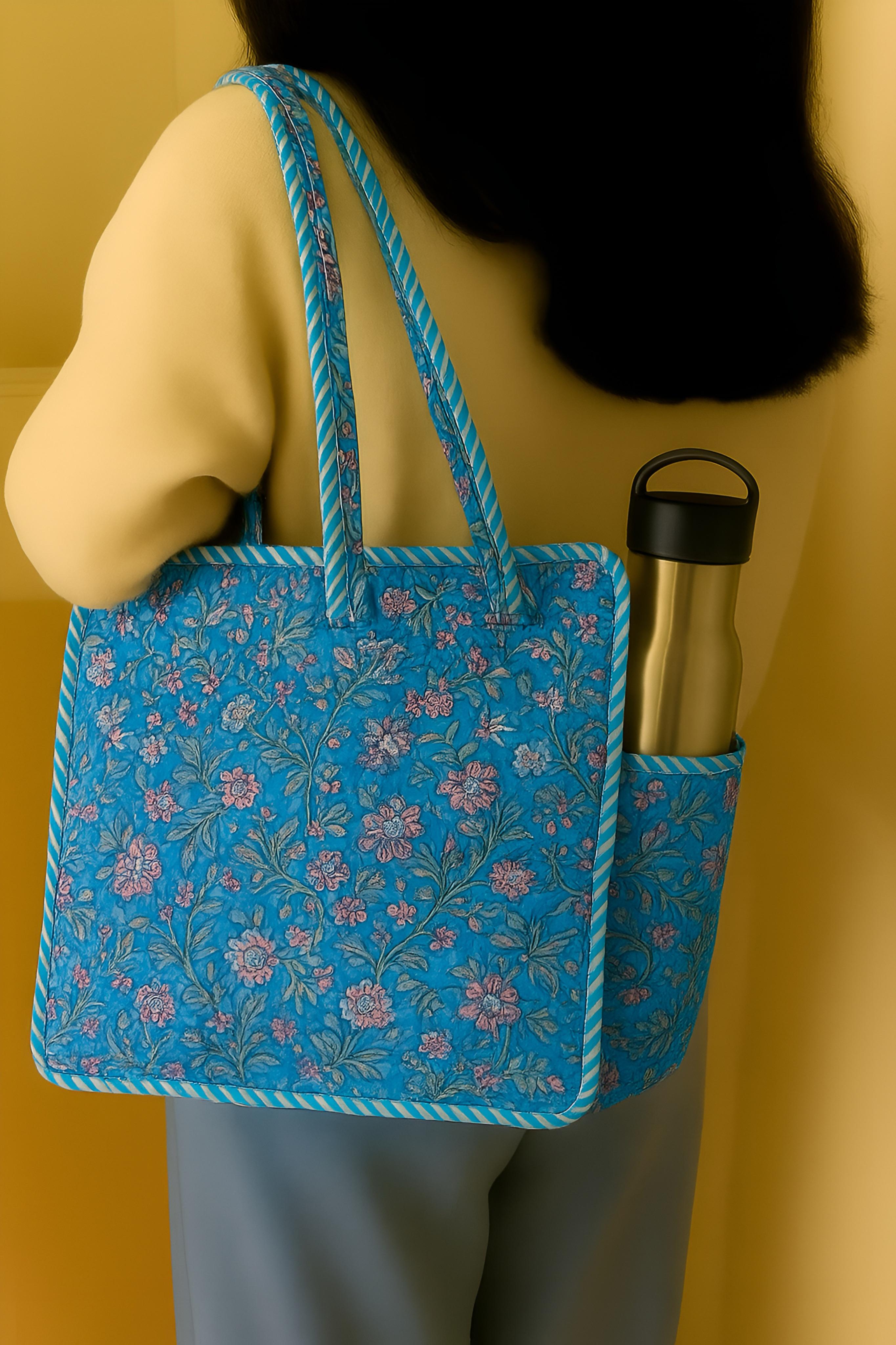 Pure cotton quilted small bags with side pocket (13x13 inches)