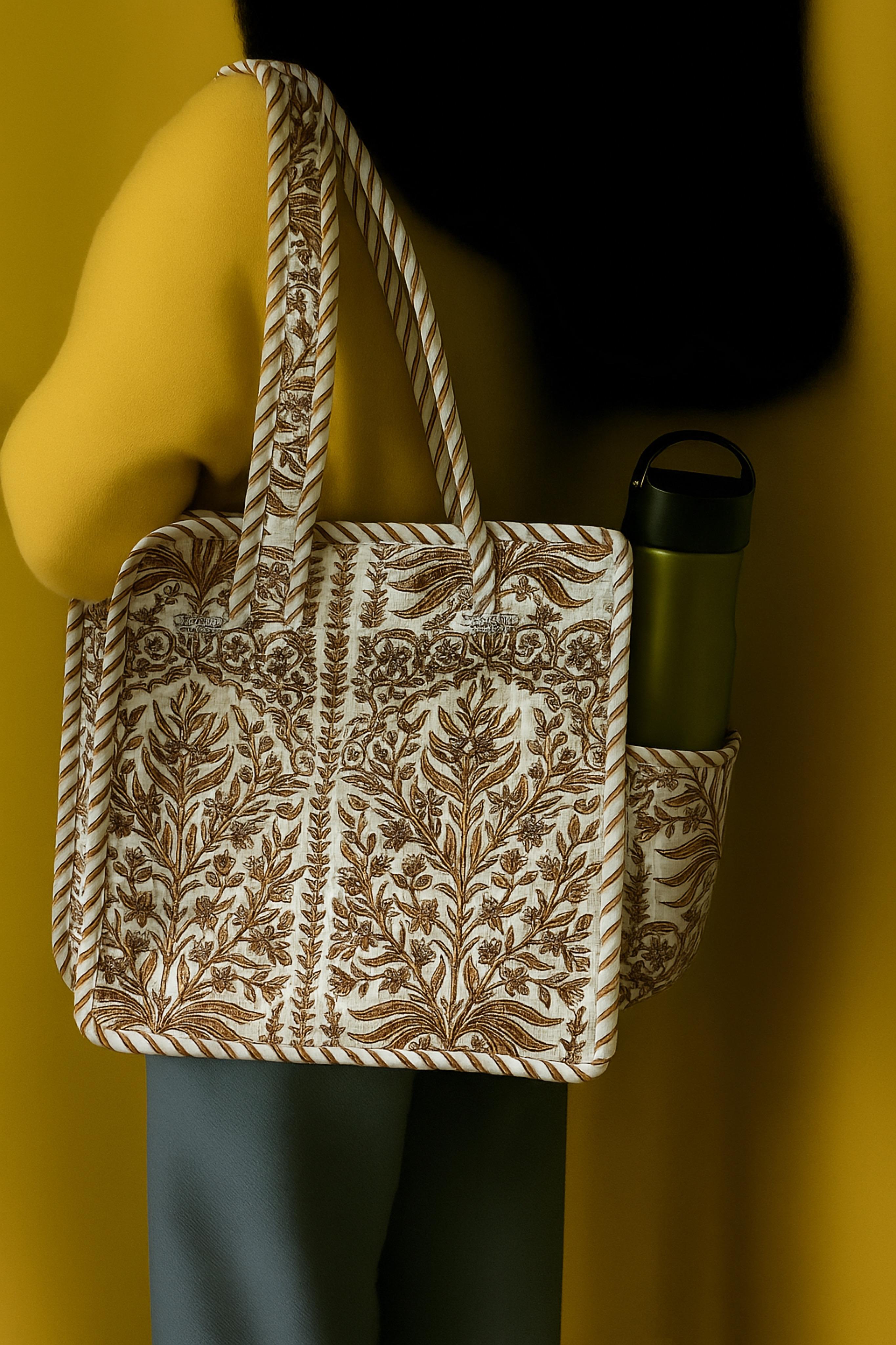 Pure cotton quilted small bags with side pocket (13x13 inches)