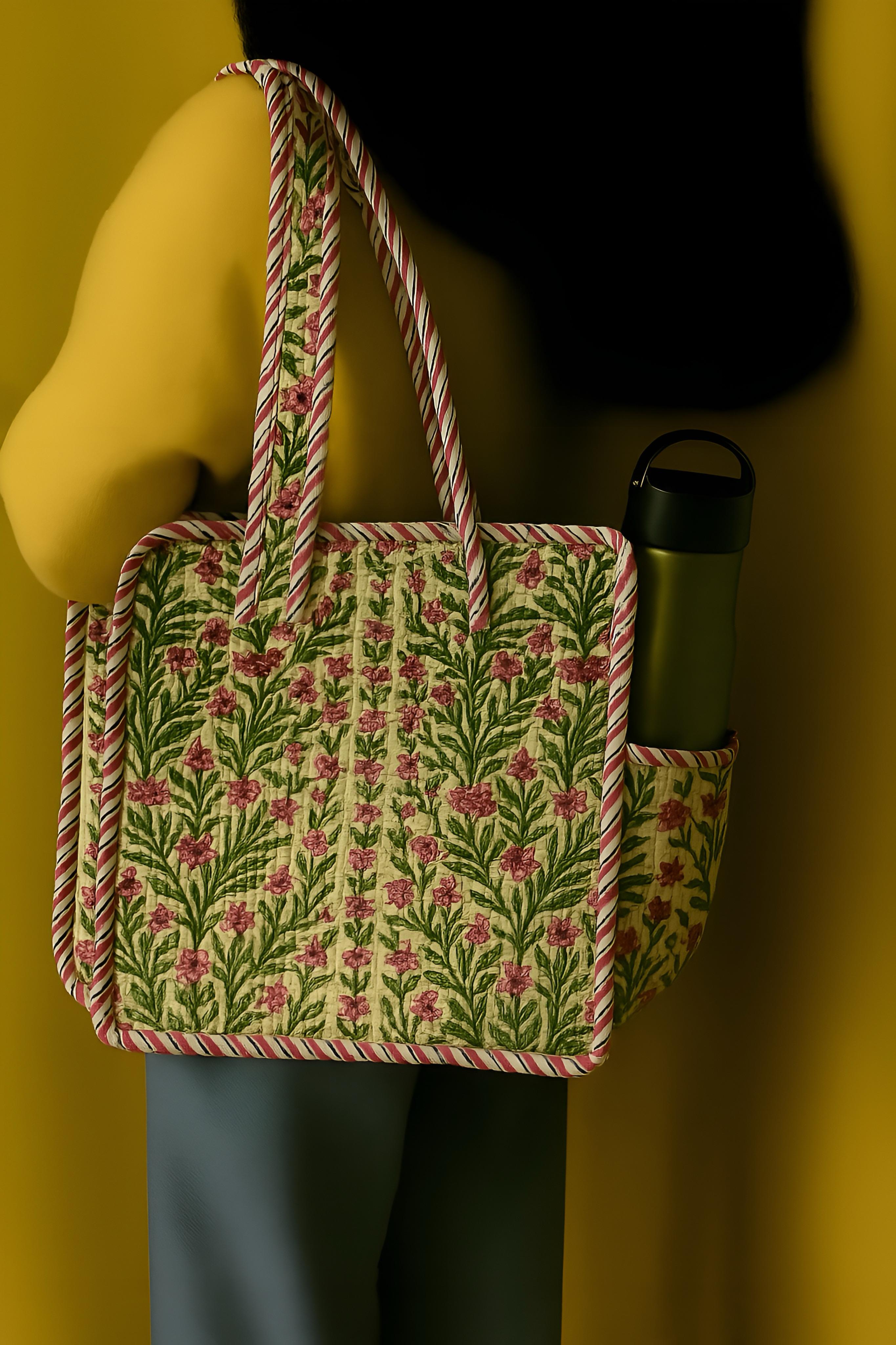 Pure cotton quilted small bags with side pocket (13x13 inches)