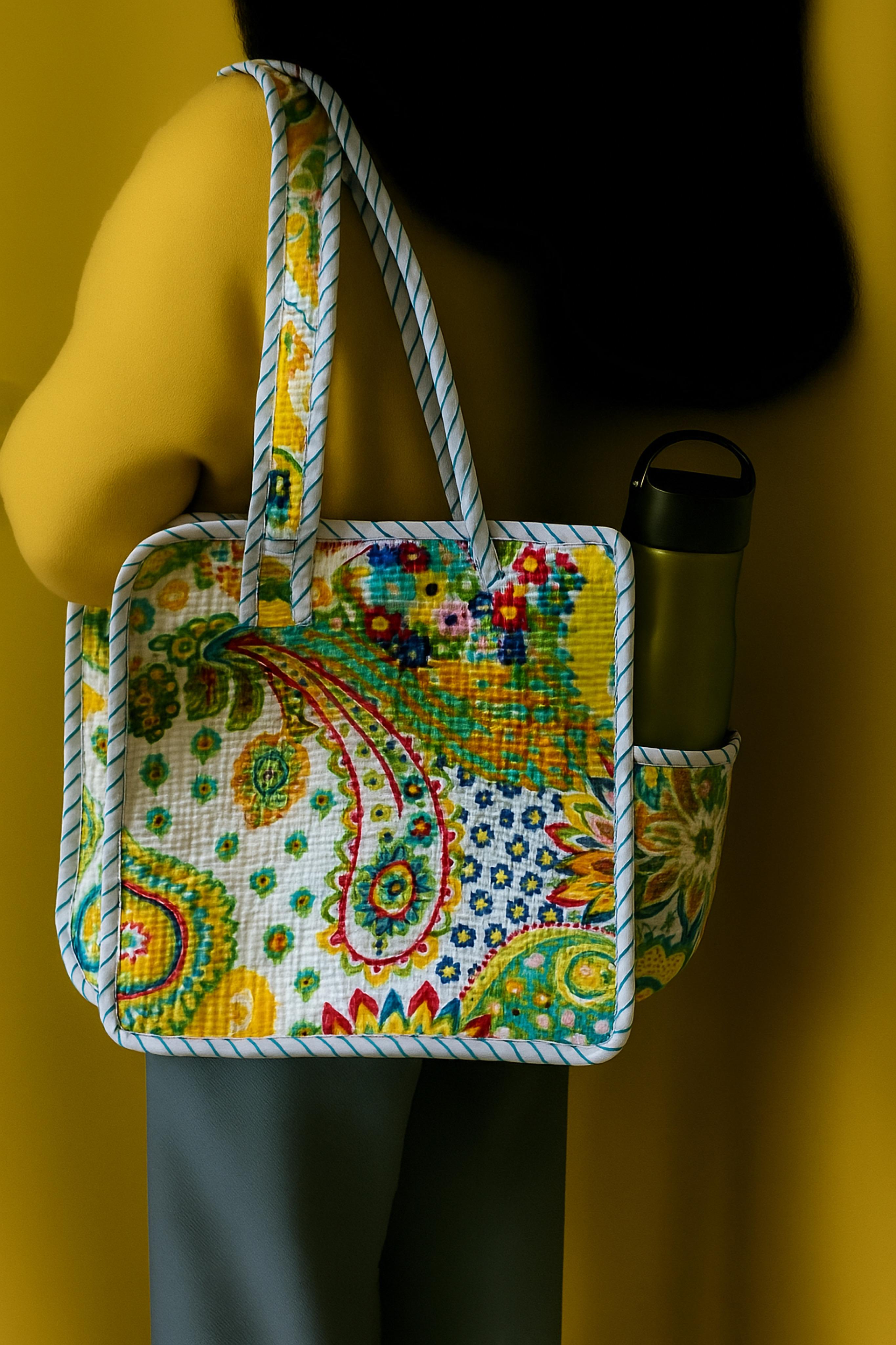 Pure cotton quilted small bags with side pocket (13x13 inches)