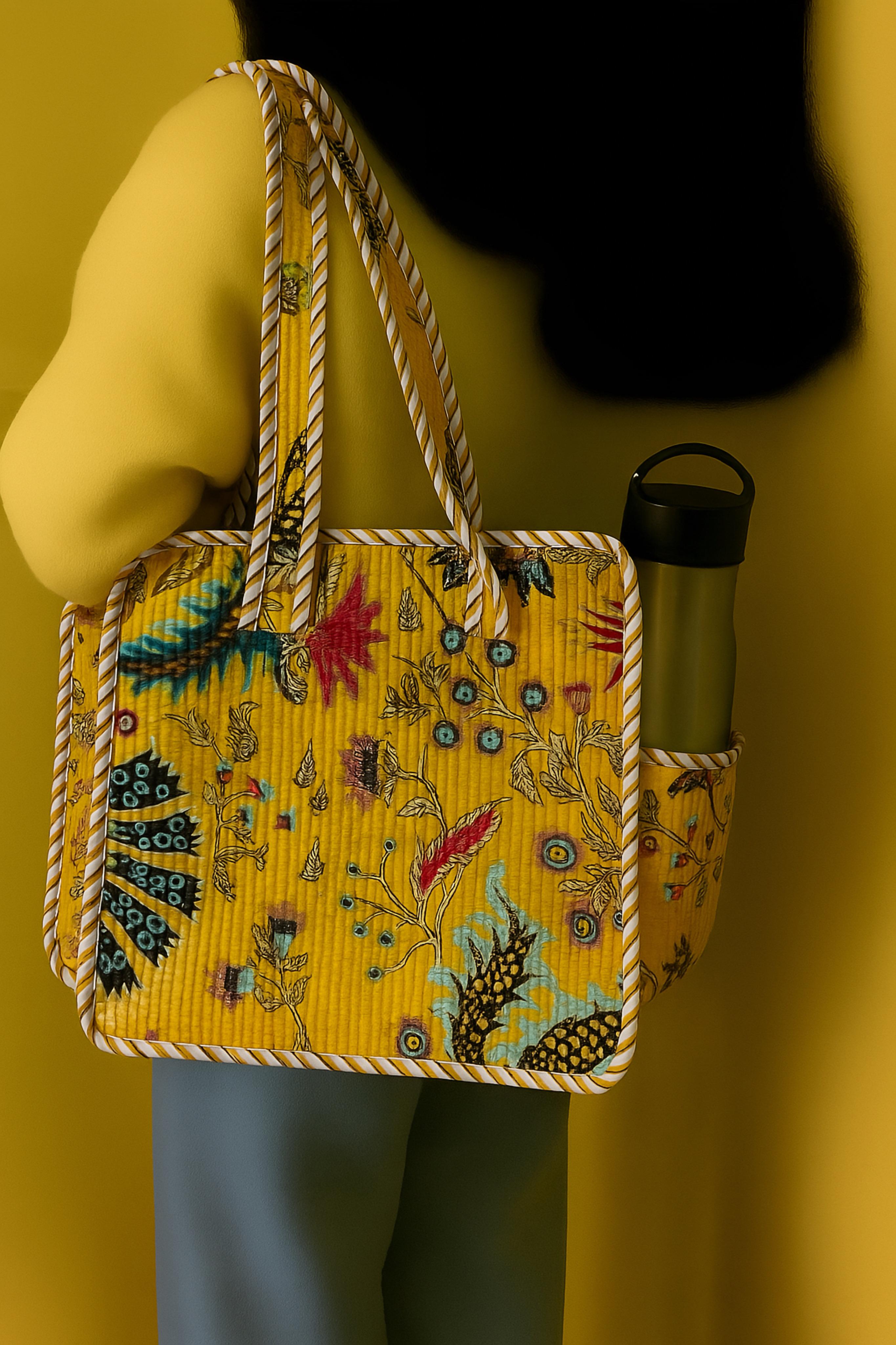 Pure cotton quilted small bags with side pocket (13x13 inches)