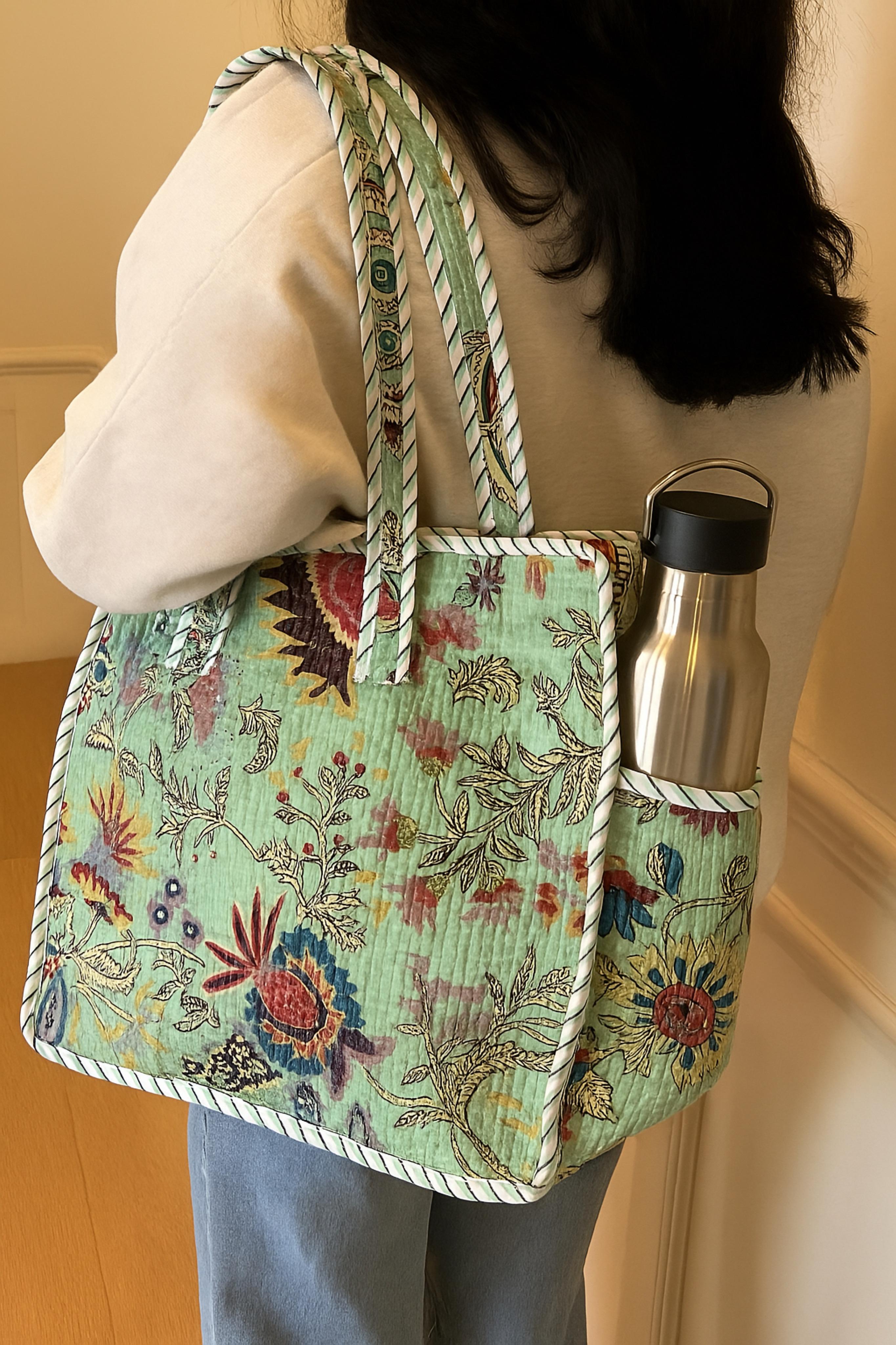 Pure cotton quilted small bags with side pocket (13x13 inches)