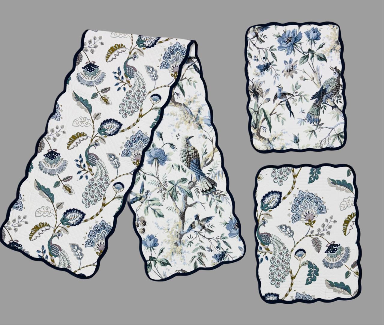 Pure cotton set of quilted table runner with 6 quilted placemats