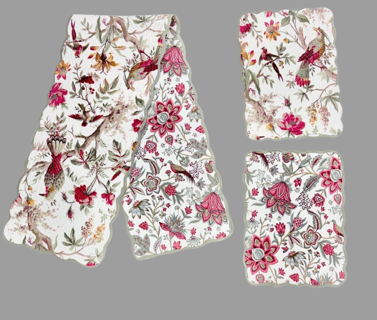 Pure cotton set of quilted table runner with 6 quilted placemats