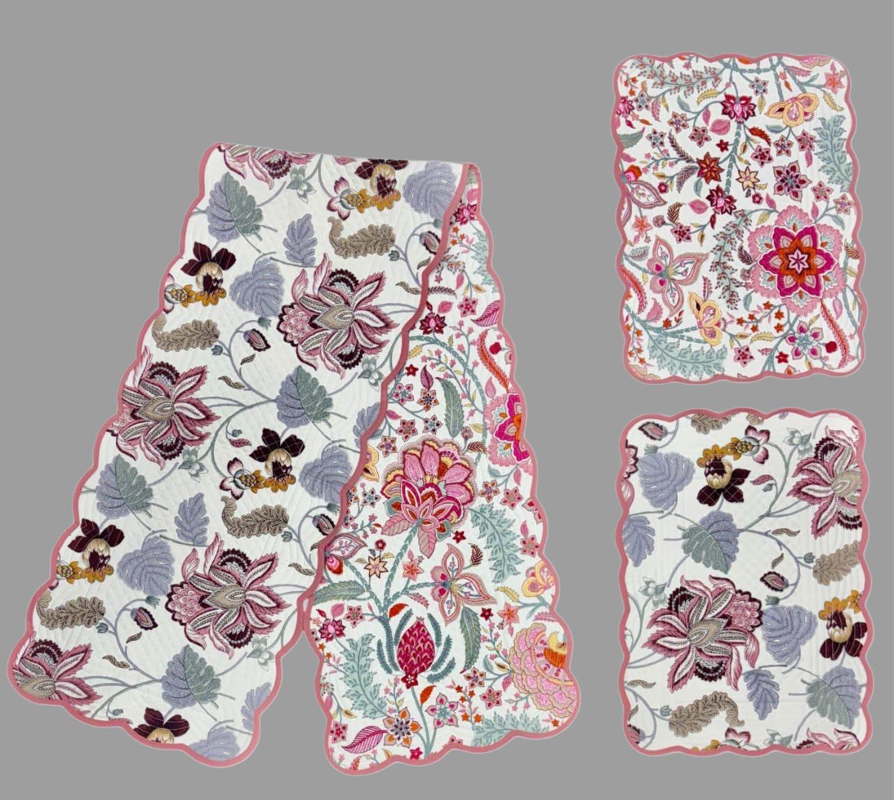 Pure cotton set of quilted table runner with 6 quilted placemats