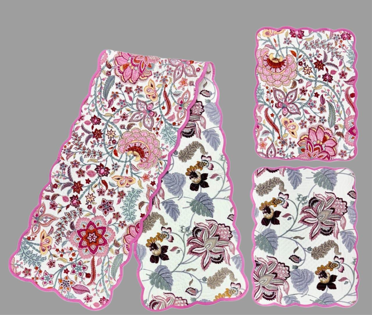 Pure cotton set of quilted table runner with 6 quilted placemats